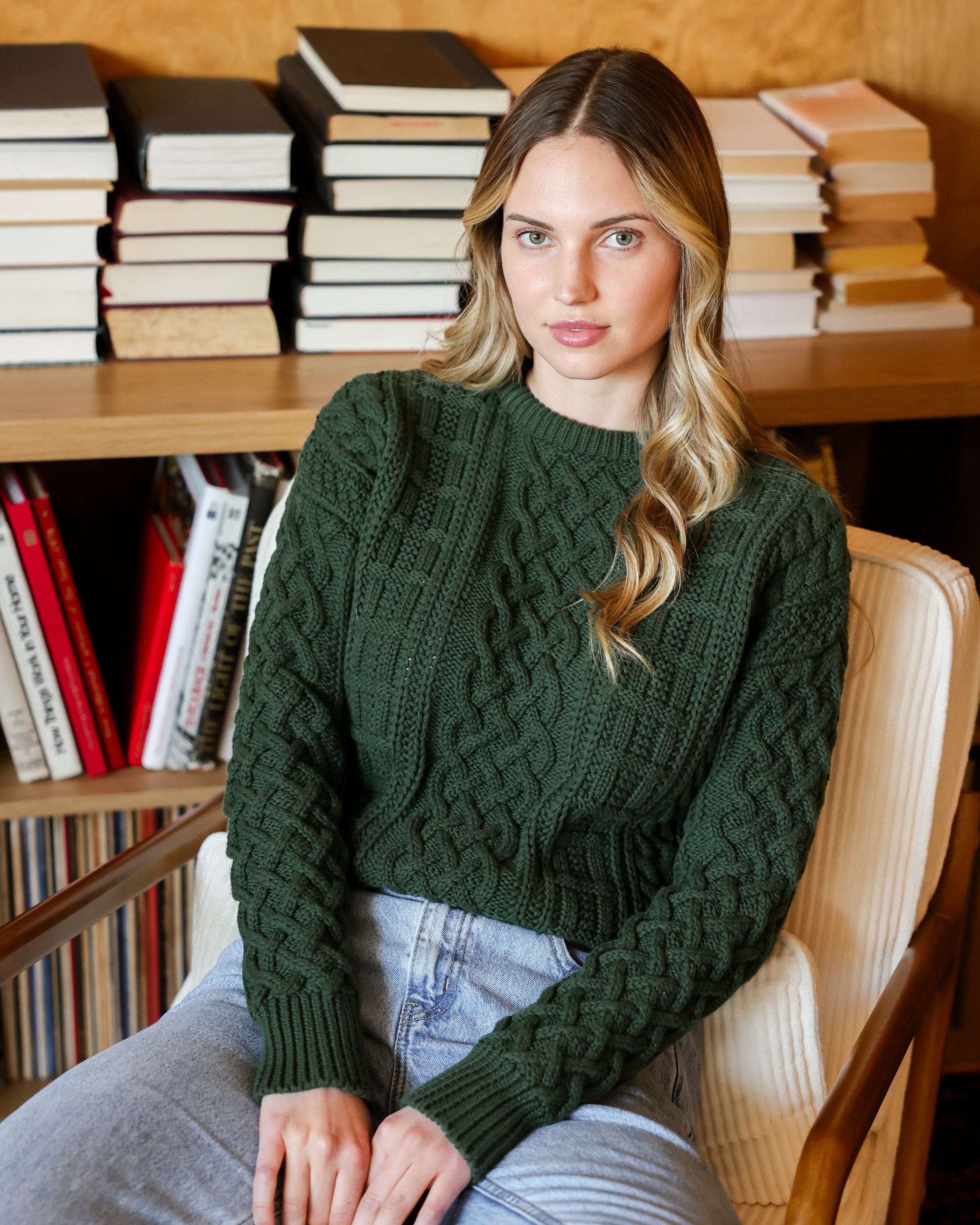 Made in Canada 100% Cotton Ivy Cable Knit Sweater Forest Green - Unisex - Province of Canada