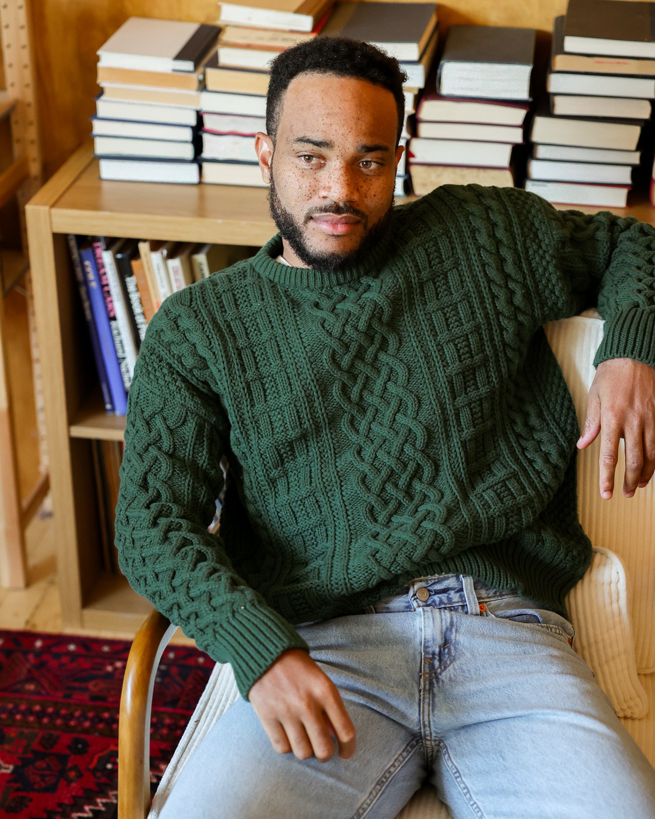 Made in Canada 100% Cotton Ivy Cable Knit Sweater Forest Green - Unisex - Province of Canada