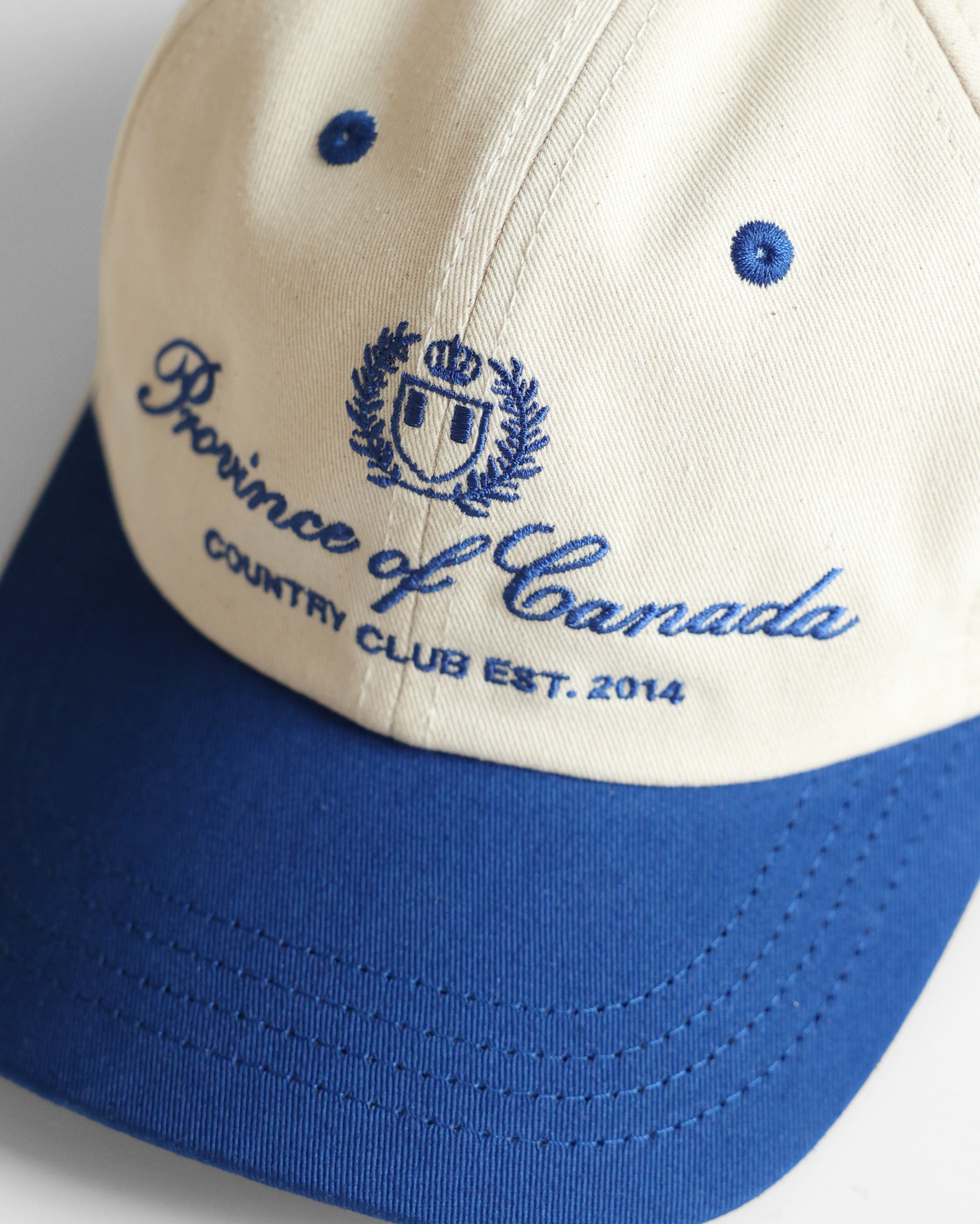 Made in Canada 100% Cotton Country Club Baseball Hat Natural Royal Blue - Province of Canada
