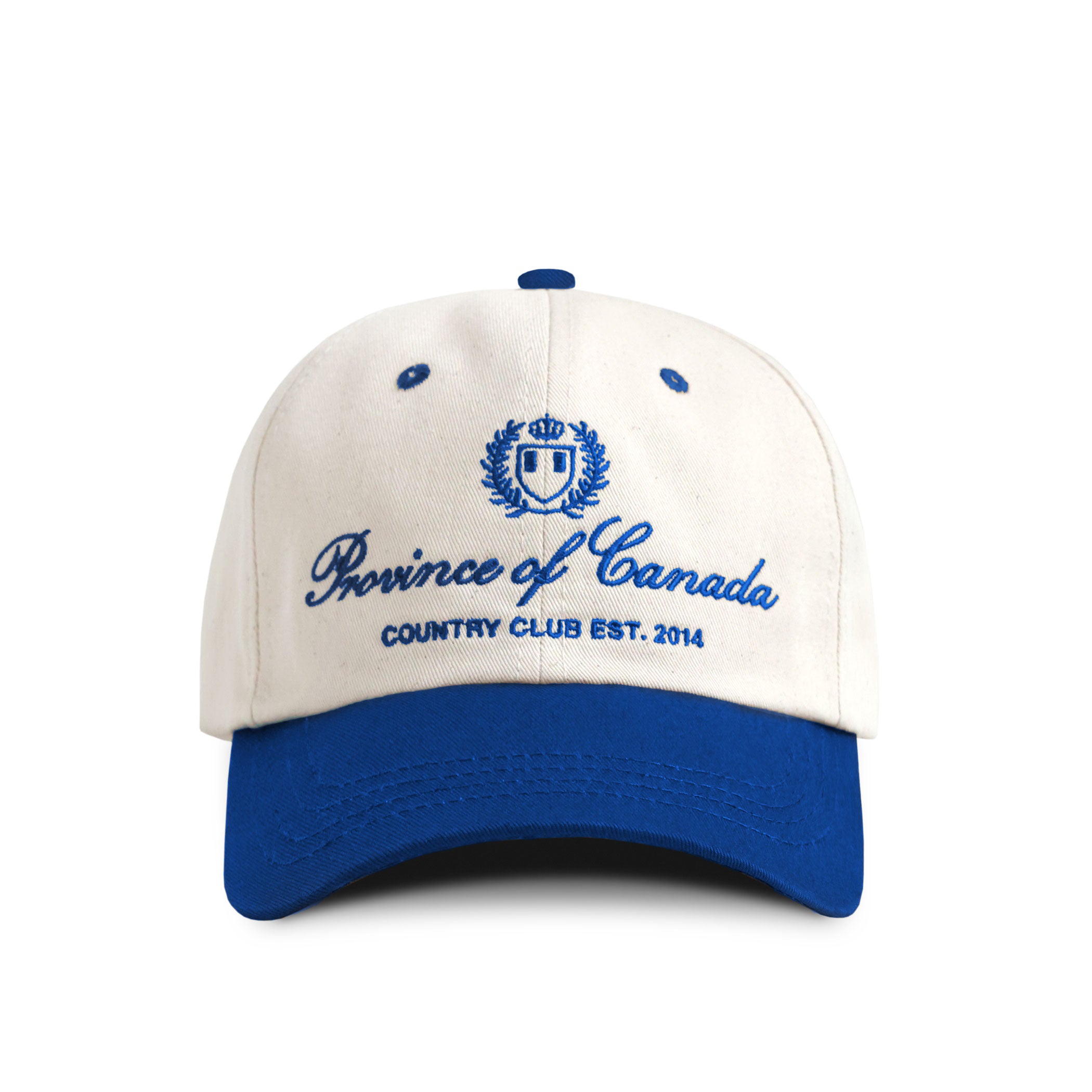 Made in Canada 100% Cotton Country Club Baseball Hat Natural Royal Blue - Province of Canada