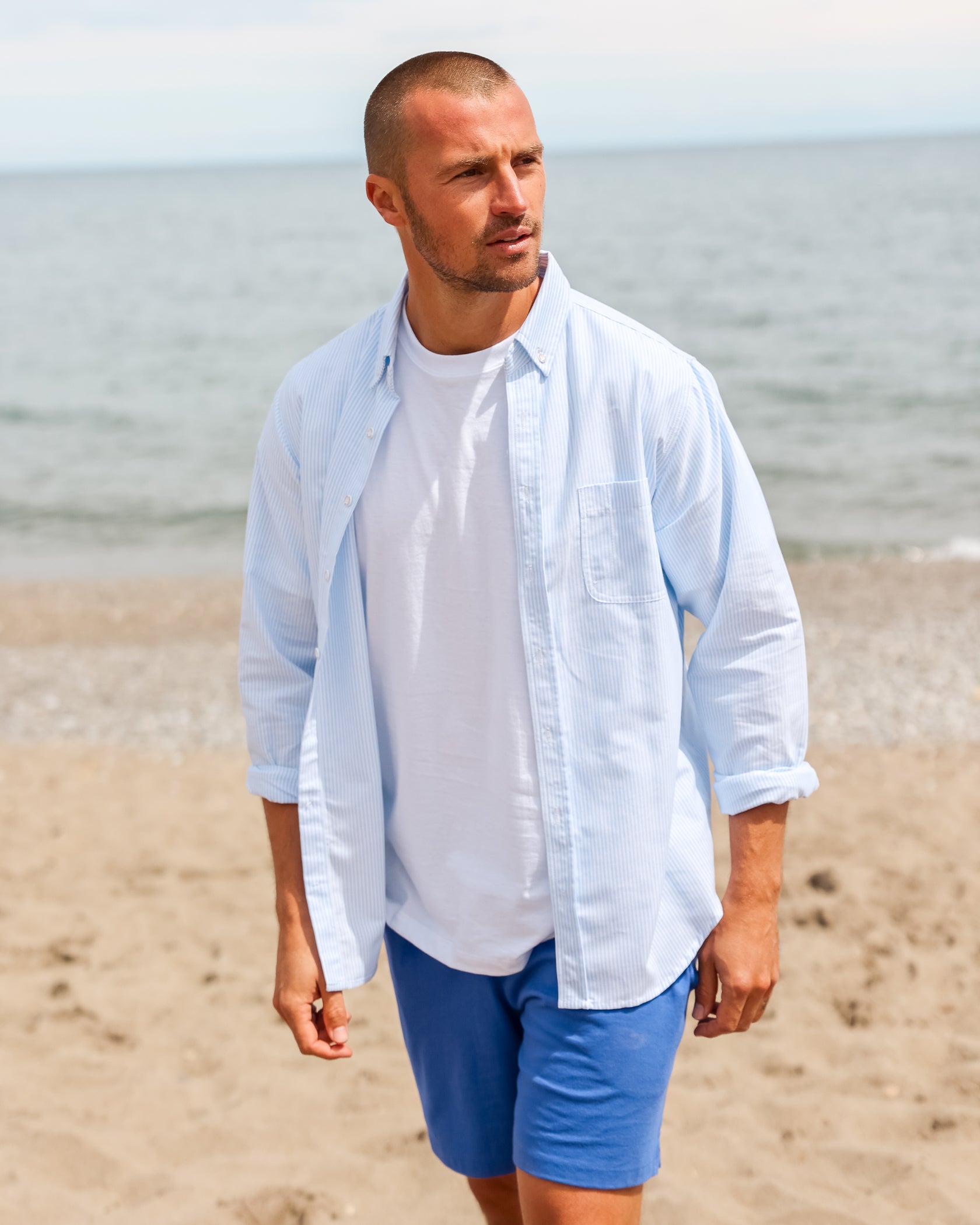 Made in Canada 100% Cotton Oxford Stripe Button Down Shirt Light Blue - Unisex - Province of Canada