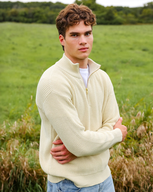 Made in Canada 100% Cotton Knit Half Zip Sweater Cream - Unisex - Province of Canada
