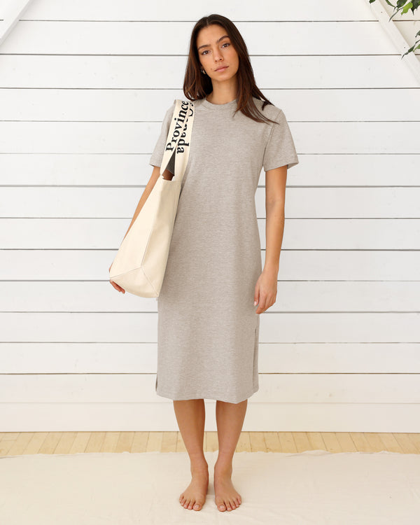 Made in Canada Midi T-Shirt Dress Oatmeal 100% Cotton - Province of Canada