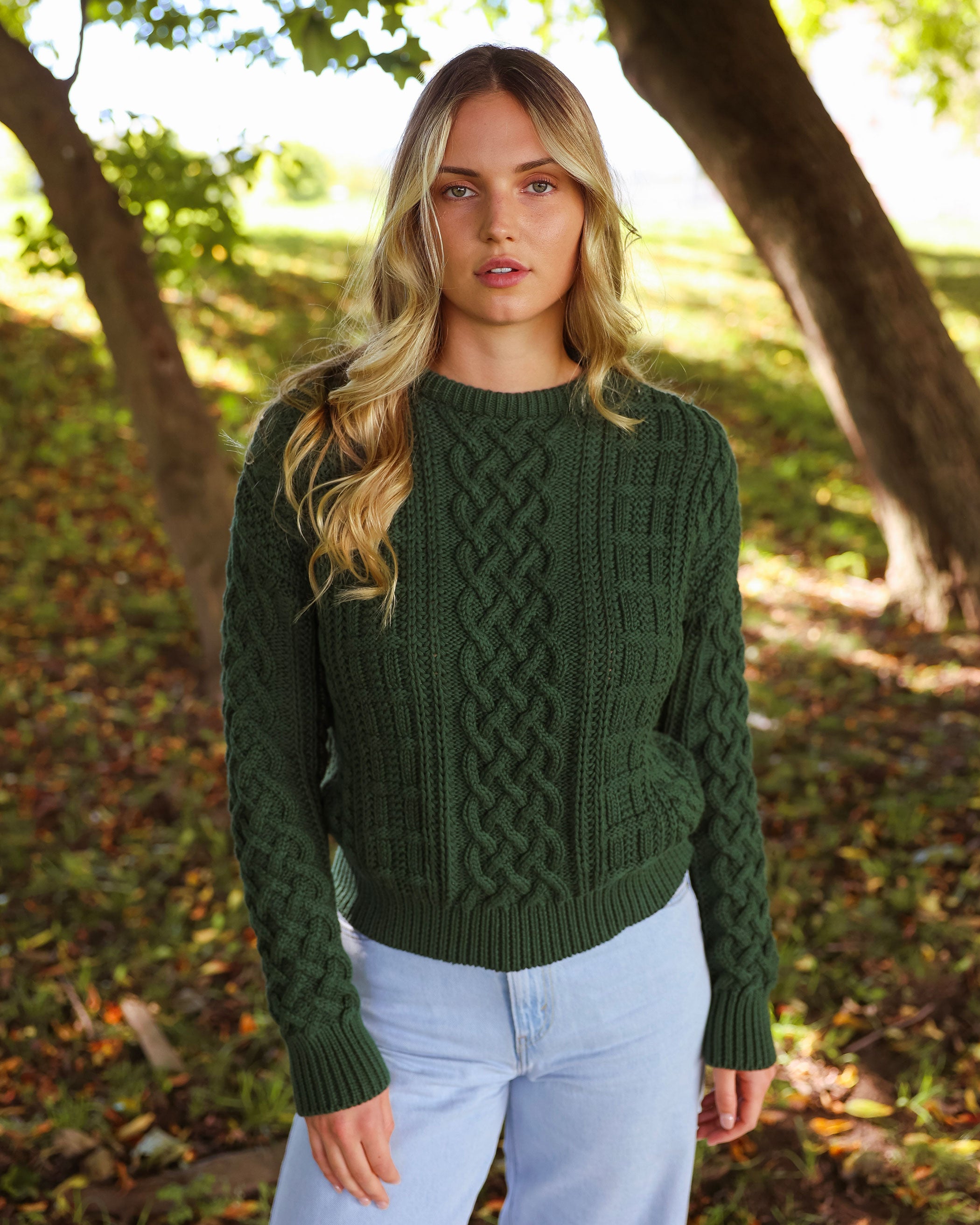 Made in Canada 100% Cotton Ivy Cable Knit Sweater Forest Green - Unisex - Province of Canada