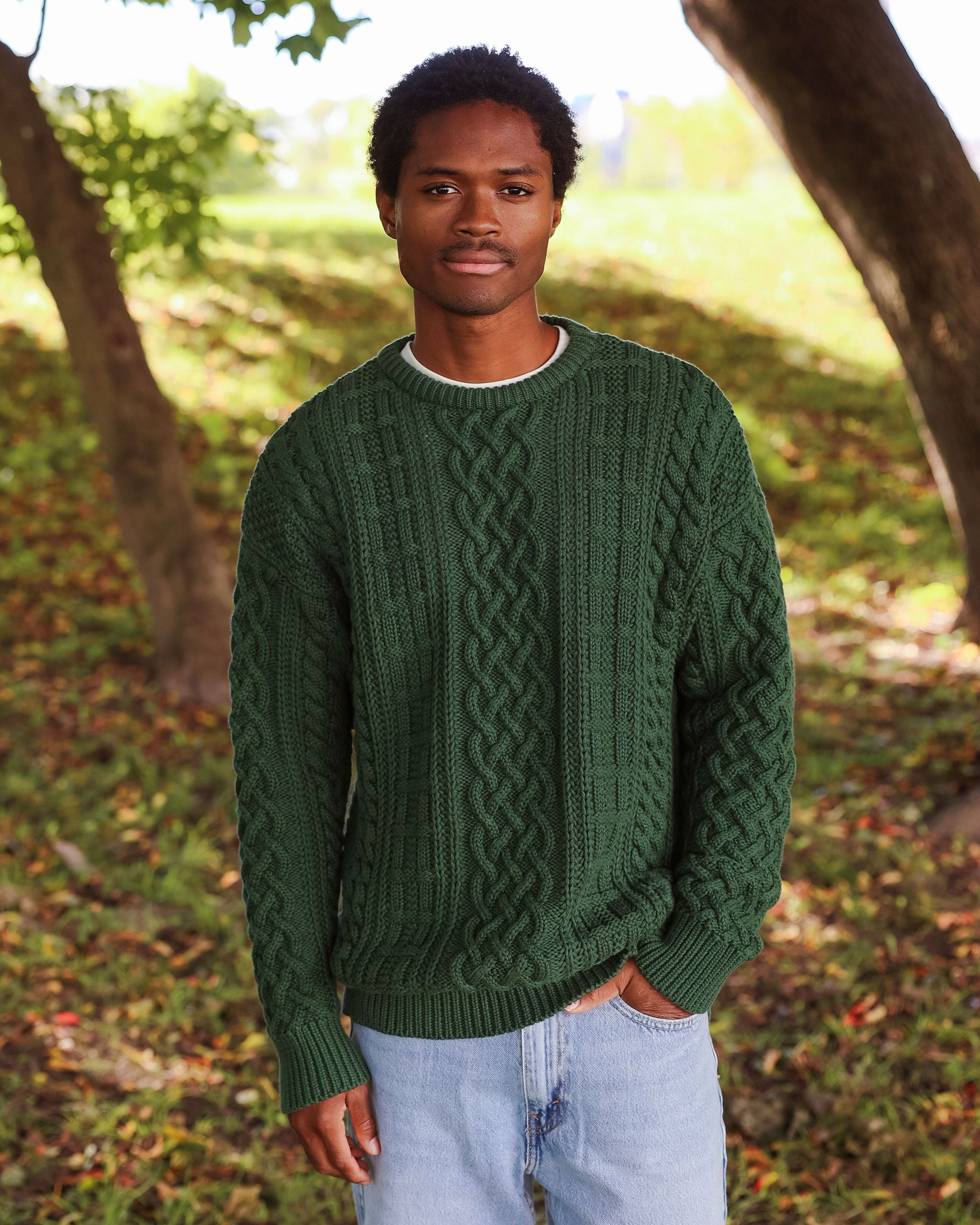 Made in Canada 100% Cotton Ivy Cable Knit Sweater Forest Green - Unisex - Province of Canada