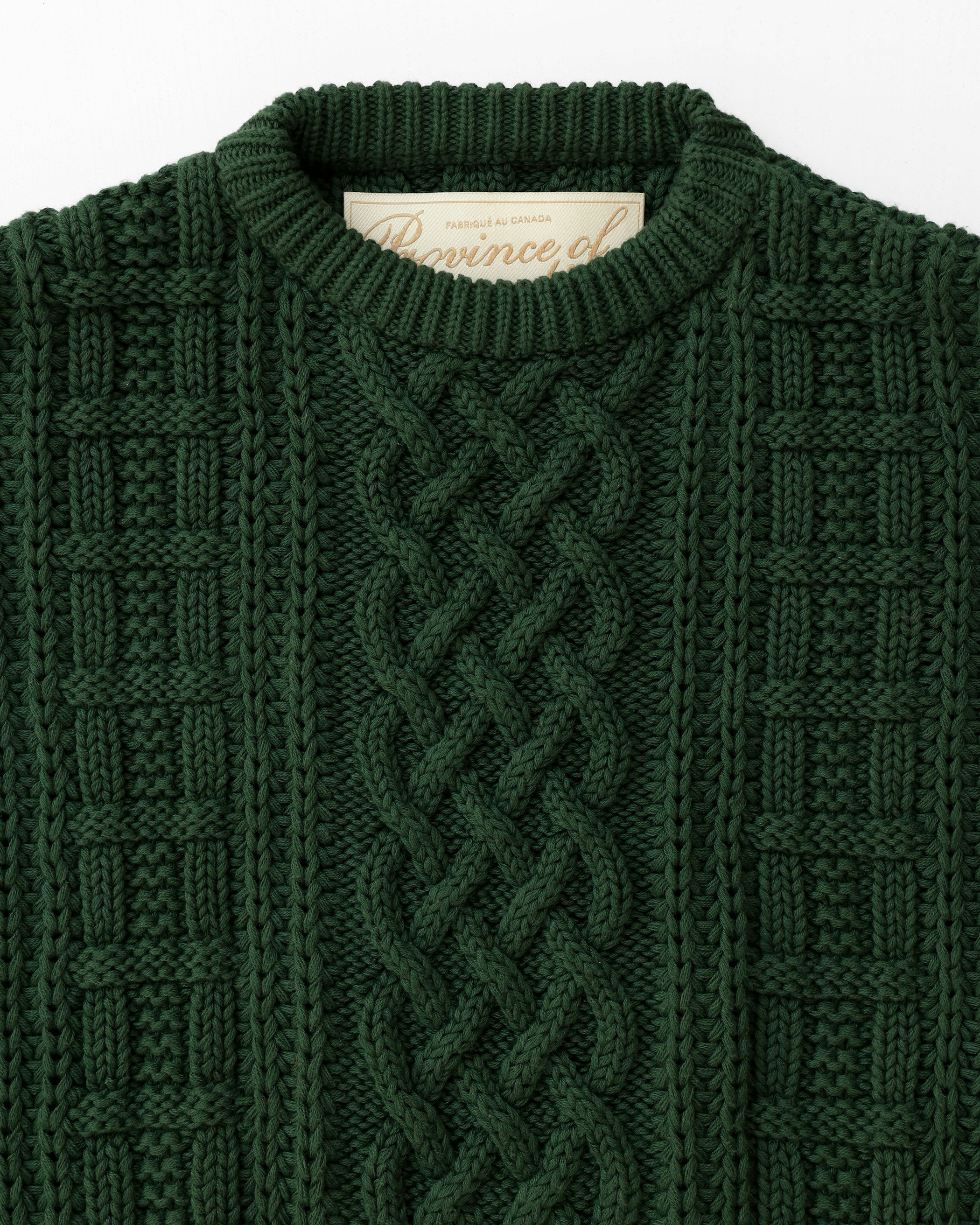 Made in Canada 100% Cotton Ivy Cable Knit Sweater Forest Green - Unisex - Province of Canada
