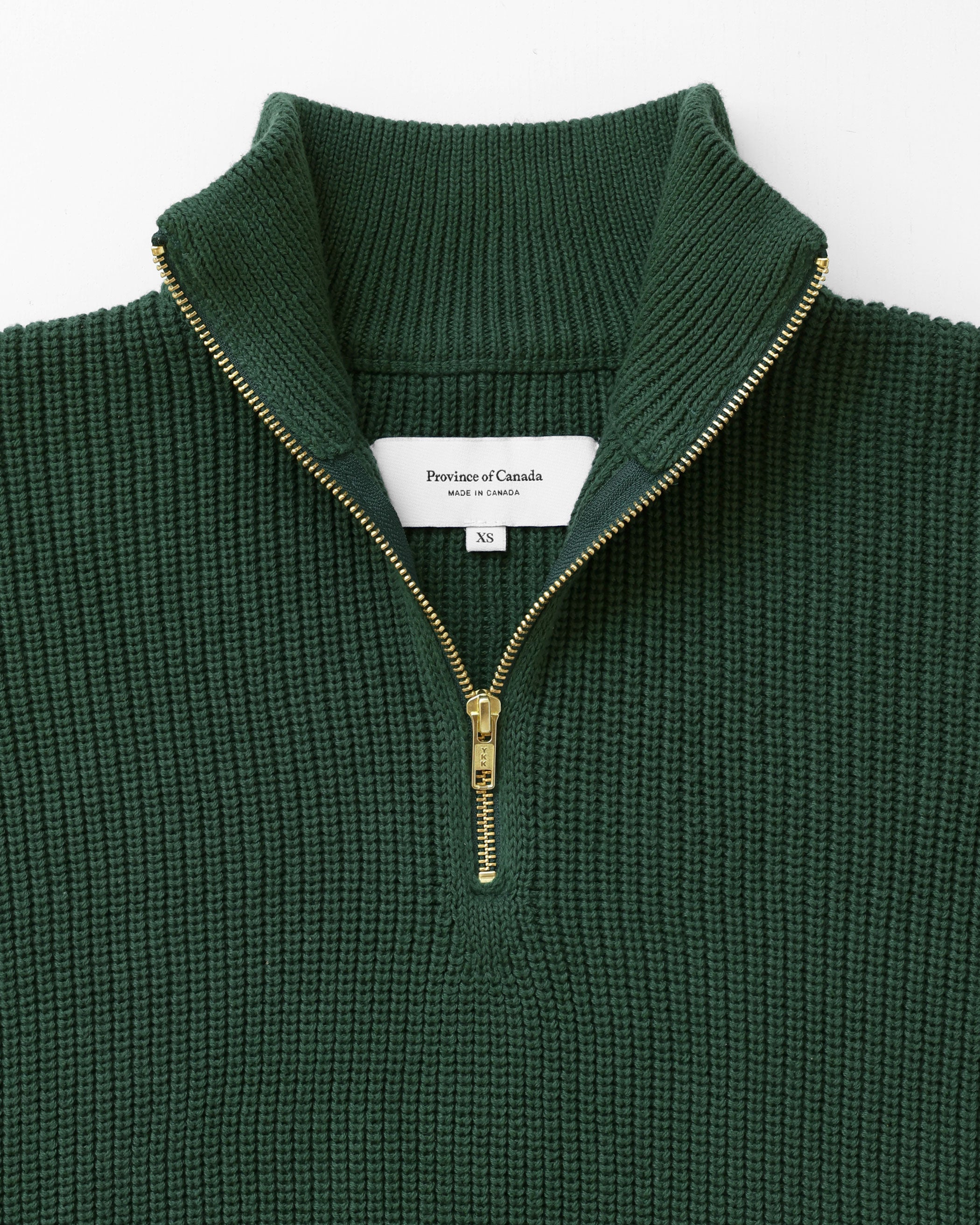 Made in Canada 100% Cotton Knit Half Zip Sweater Forest - Unisex - Province of Canada