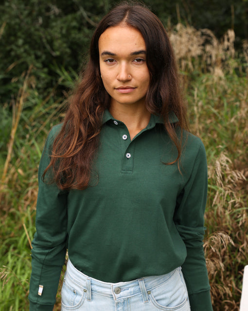 Made in Canada 100% Organic Cotton Sunday Polo Long Sleeve Shirt Forest - Unisex - Province of Canada