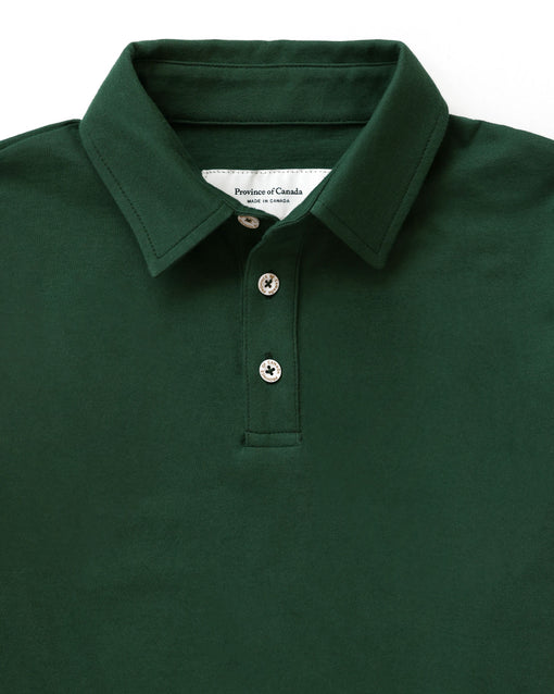 Made in Canada 100% Organic Cotton Sunday Polo Long Sleeve Shirt Forest - Unisex - Province of Canada