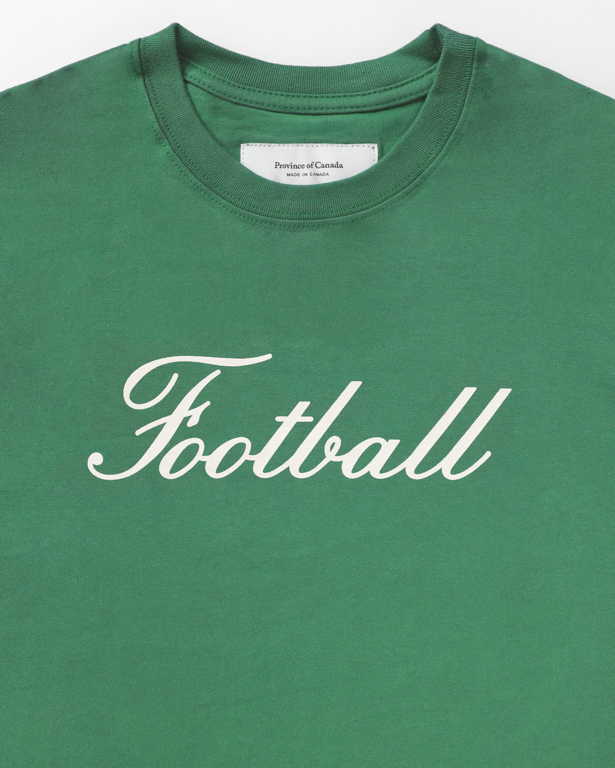 Made in Canada 100% Organic Cotton Soccer Football Script Flag Tee Green - Unisex - Province of Canada