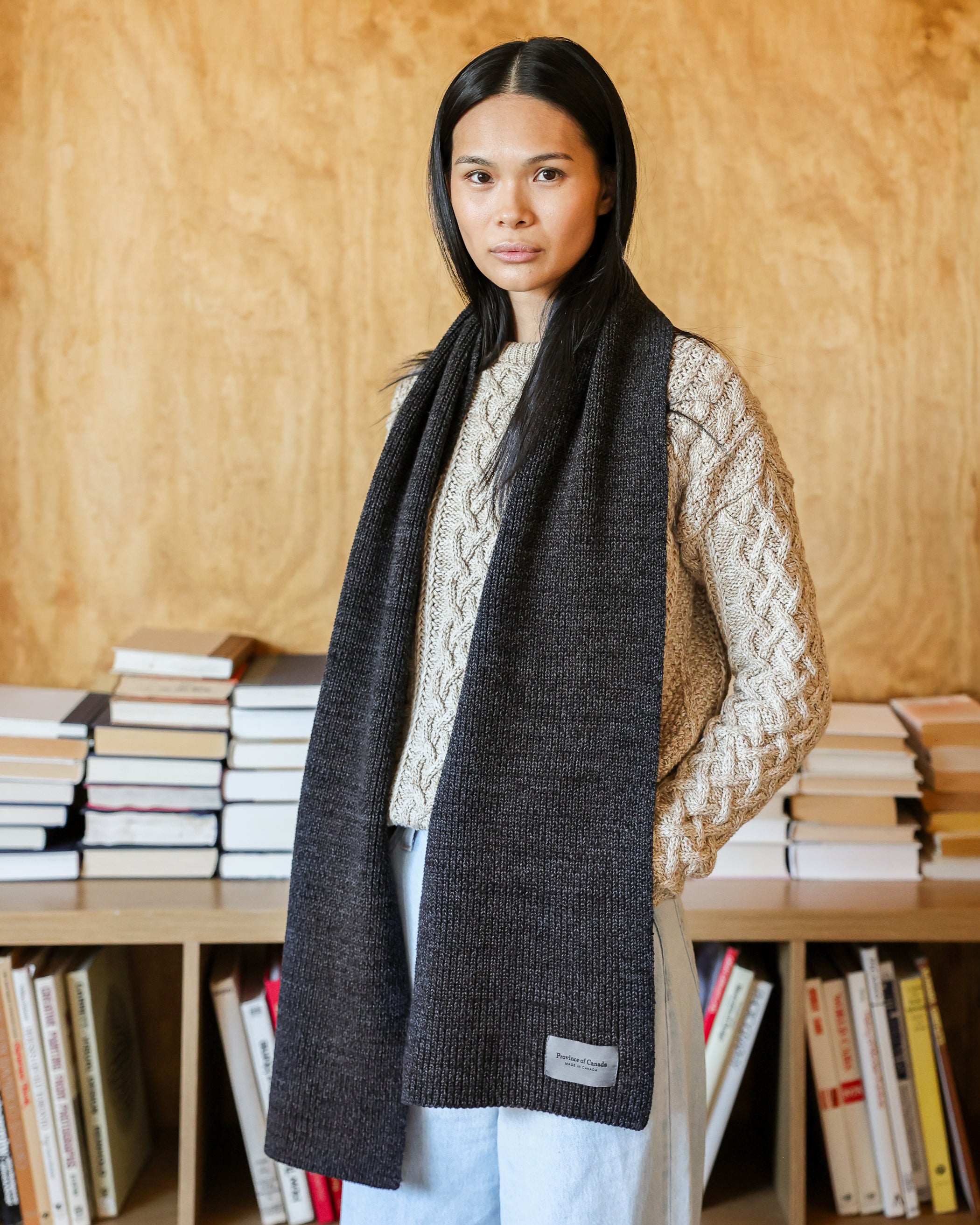 Made in Canada 100% Cotton Knit Scarf Heather Black - Province of Canada