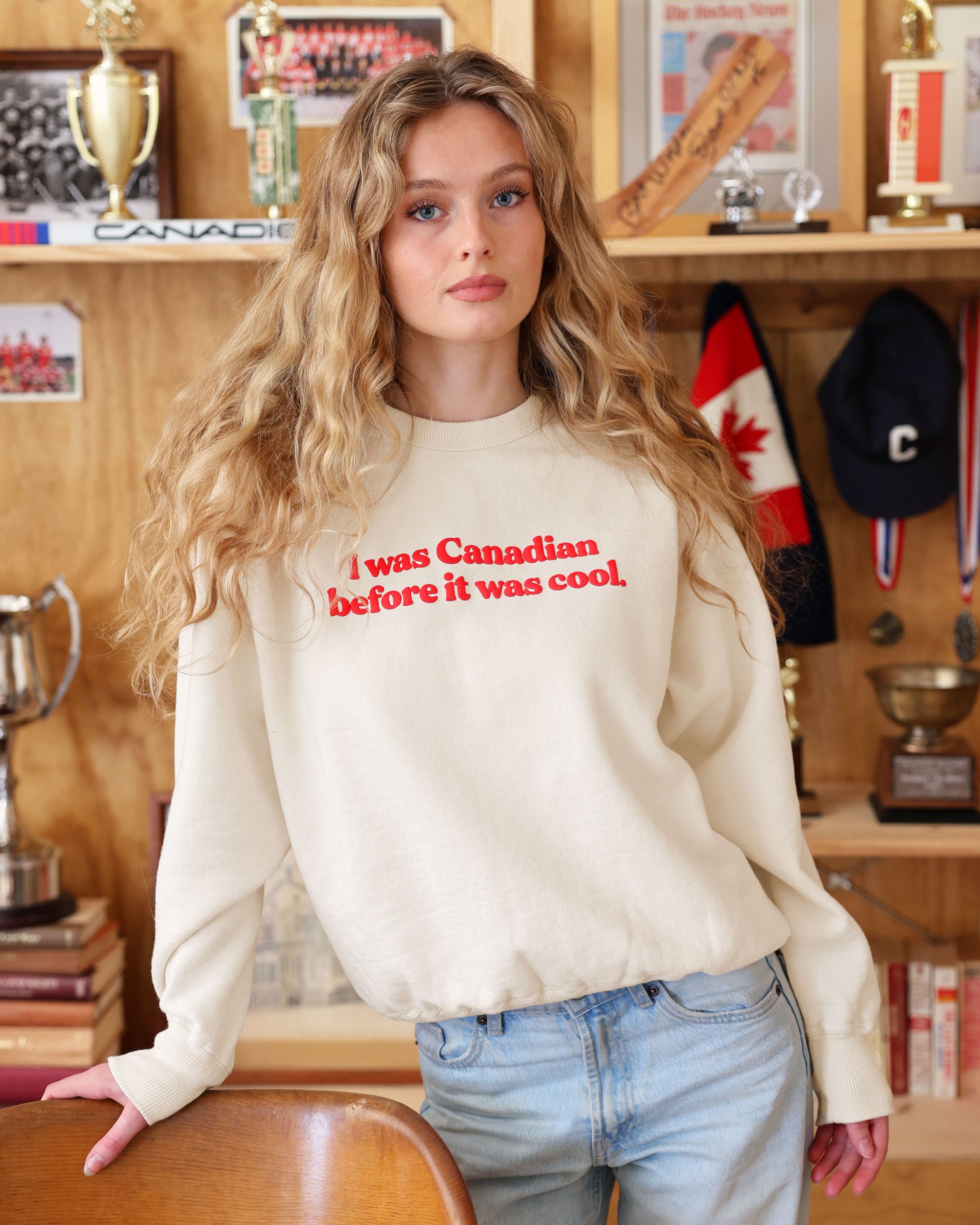 Made in Canada Fleece Cool Canadian Sweatshirt Cream - Unisex - Province of Canada