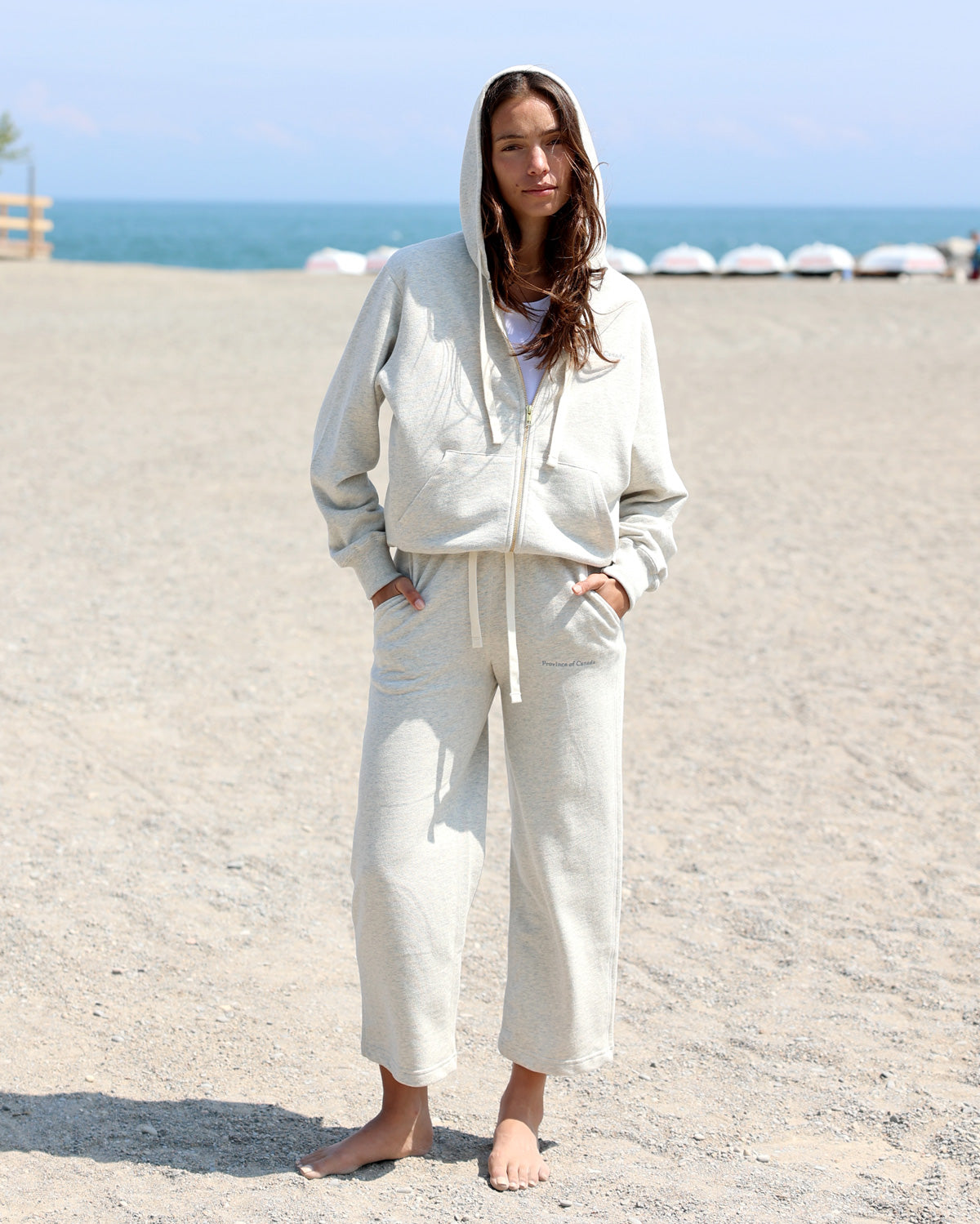 Made in Canada 100% Cotton Wide Leg Cropped French Terry Sweatpant Eggshell - Unisex - Province of Canada