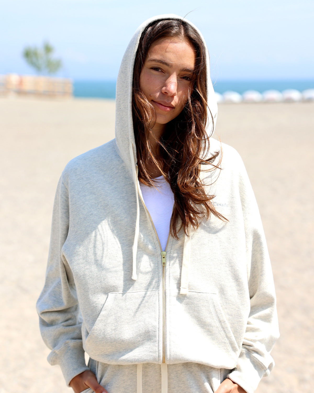 Made in Canada 100% Cotton French Terry Zip Hoodie Eggshell - Unisex - Province of Canada