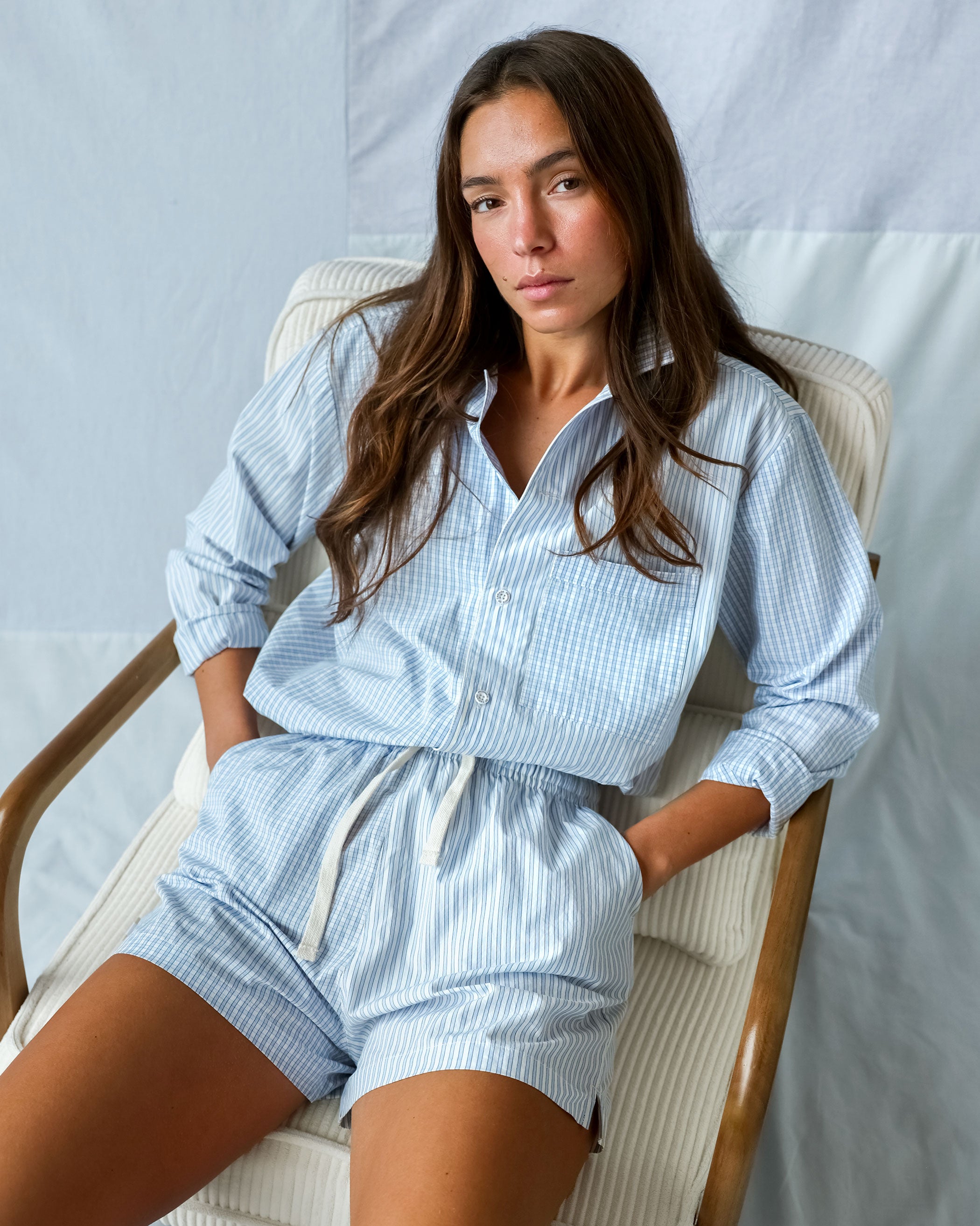 Made in Canada 100% Cotton Pyjama Short Blue Patchwork - Womens - Province of Canada