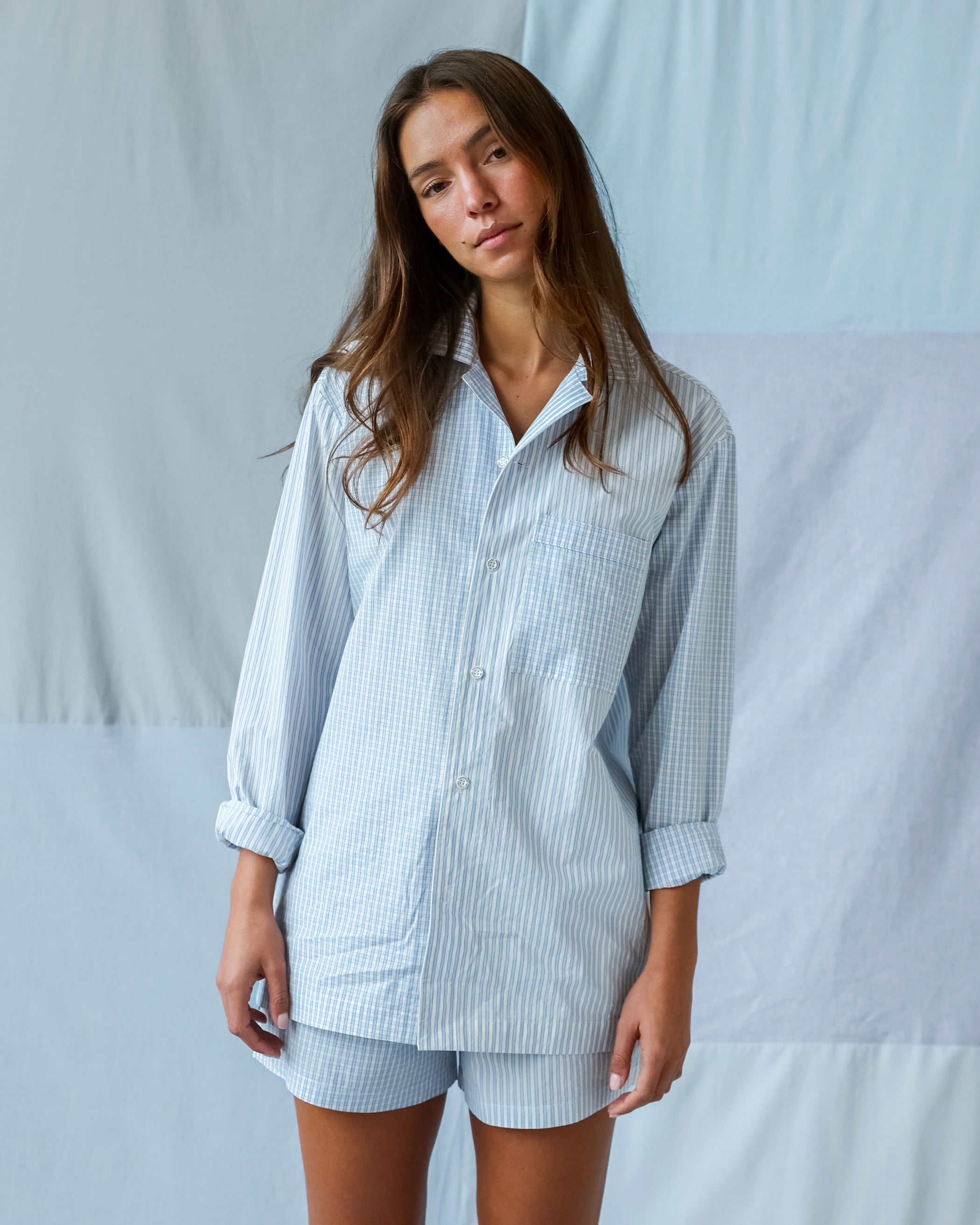 Made in Canada 100% Cotton Pyjama Shirt Blue Patchwork - Unisex - Province of Canada