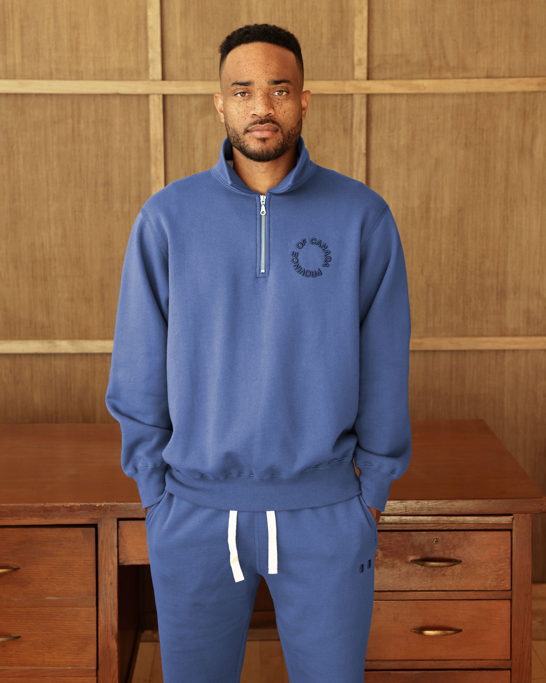 Made in Canada Half Zip Fleece Sweatshirt French Blue - Unisex - Province of Canada