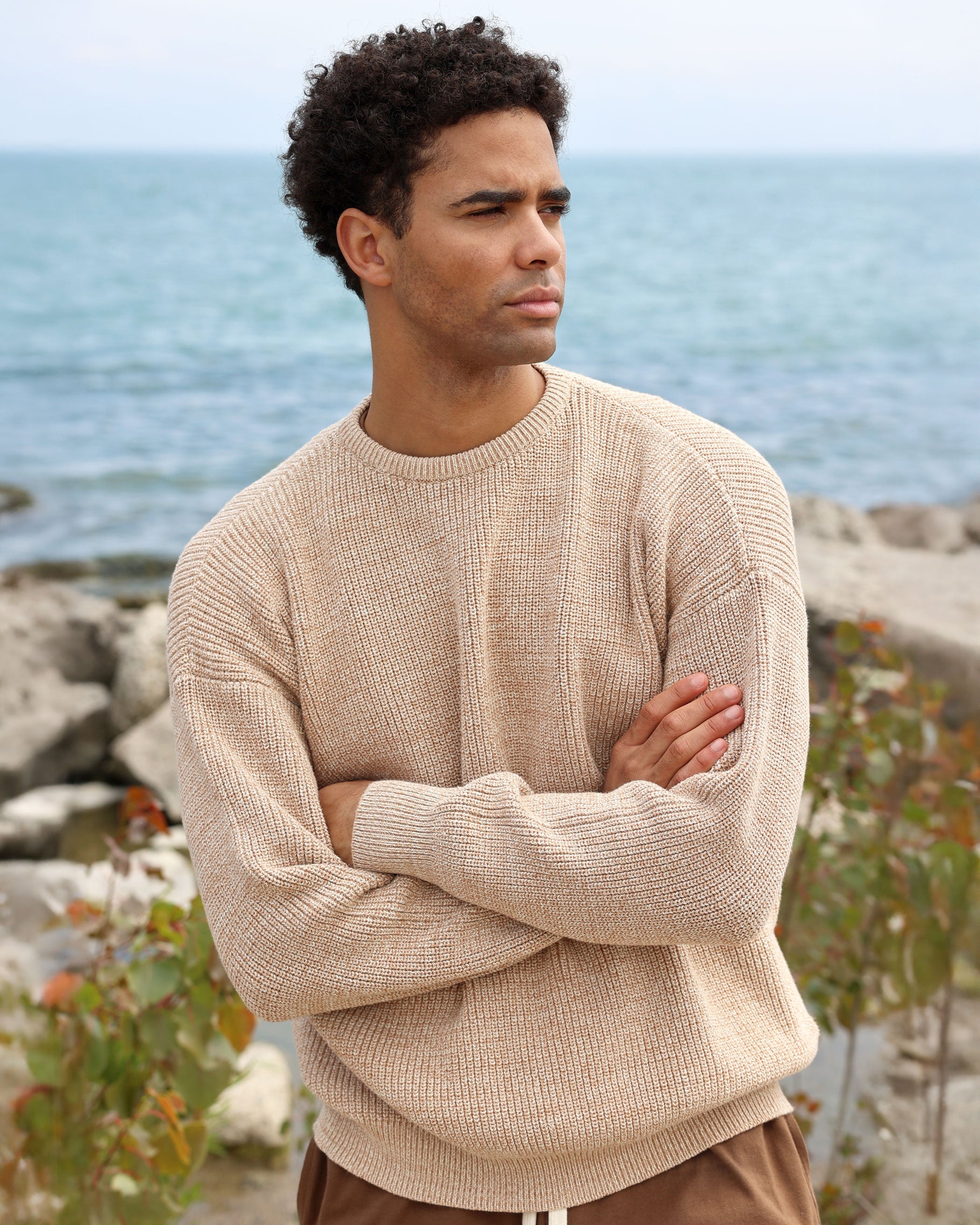 Made in Canada Cotton Knit Sweater Heather Taupe 100% Cotton - Unisex - Province of Canada