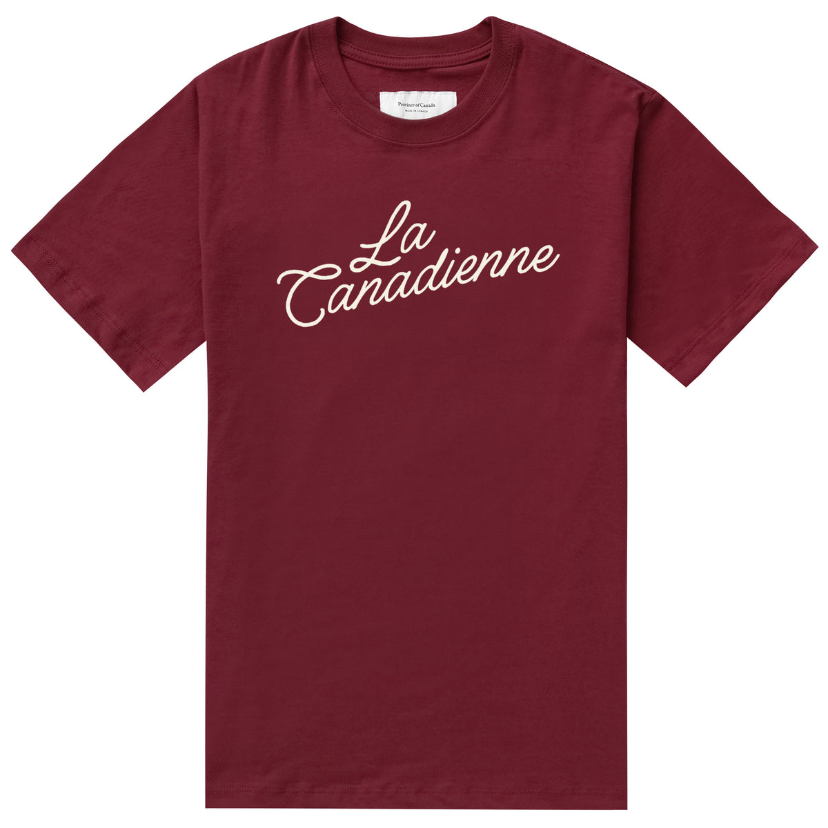 Made in Canada 100% Organic Cotton La Canadienne Womens Tee Shirt Burgundy - Province of Canada