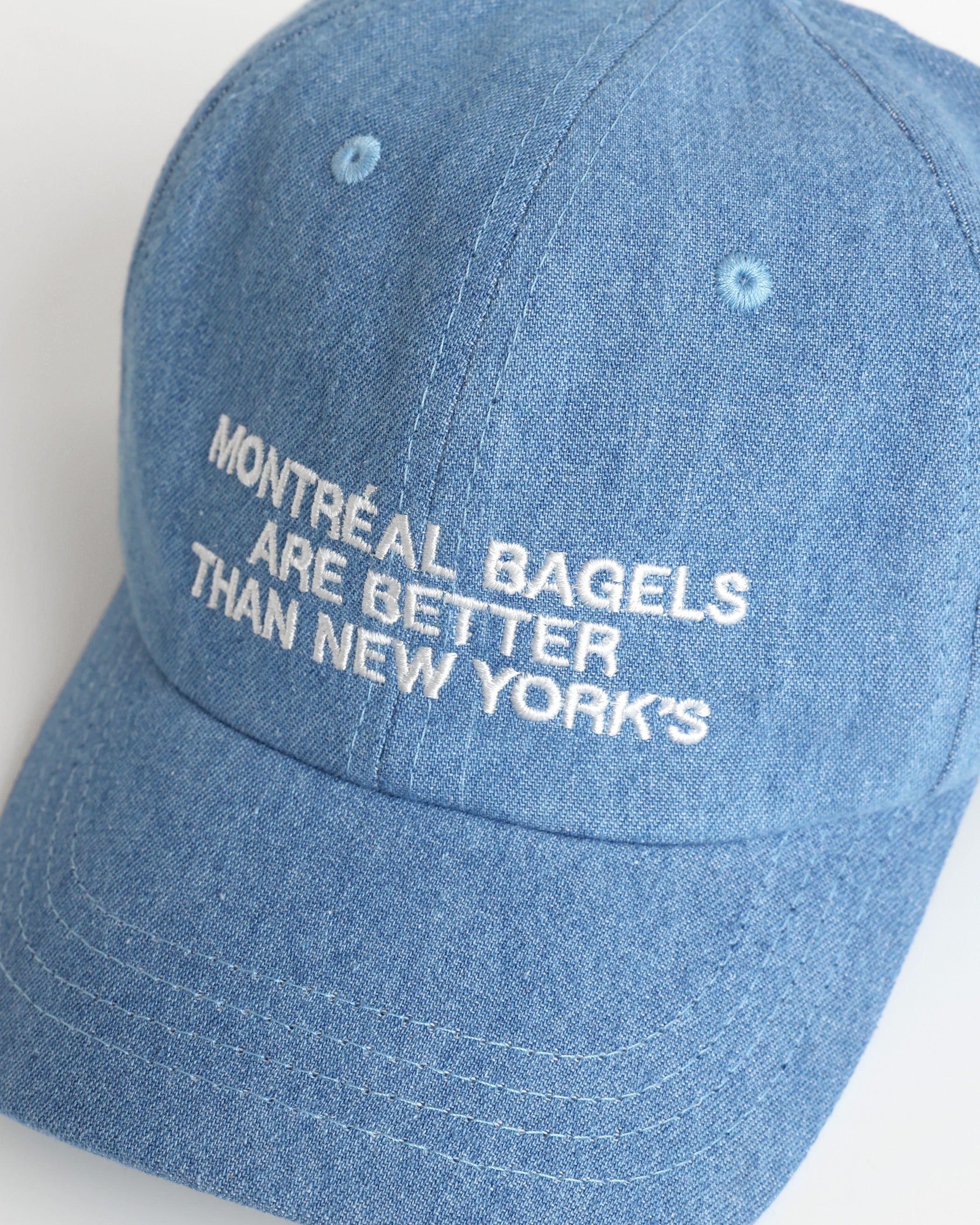 Made in Canada 100% Cotton Denim Montreal Bagels Baseball Hat Blue Light Wash - Province of Canada