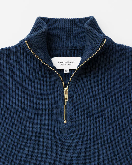 Made in Canada 100% Cotton Knit Half Zip Sweater Marine - Unisex - Province of Canada