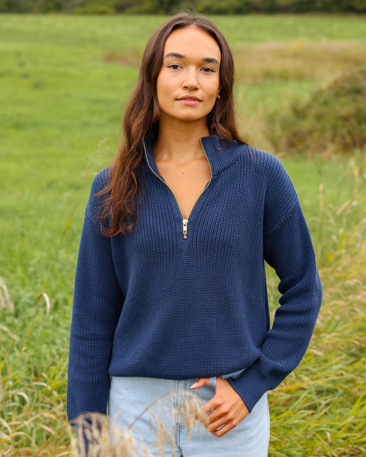 Made in Canada 100% Cotton Knit Half Zip Sweater Marine - Unisex - Province of Canada