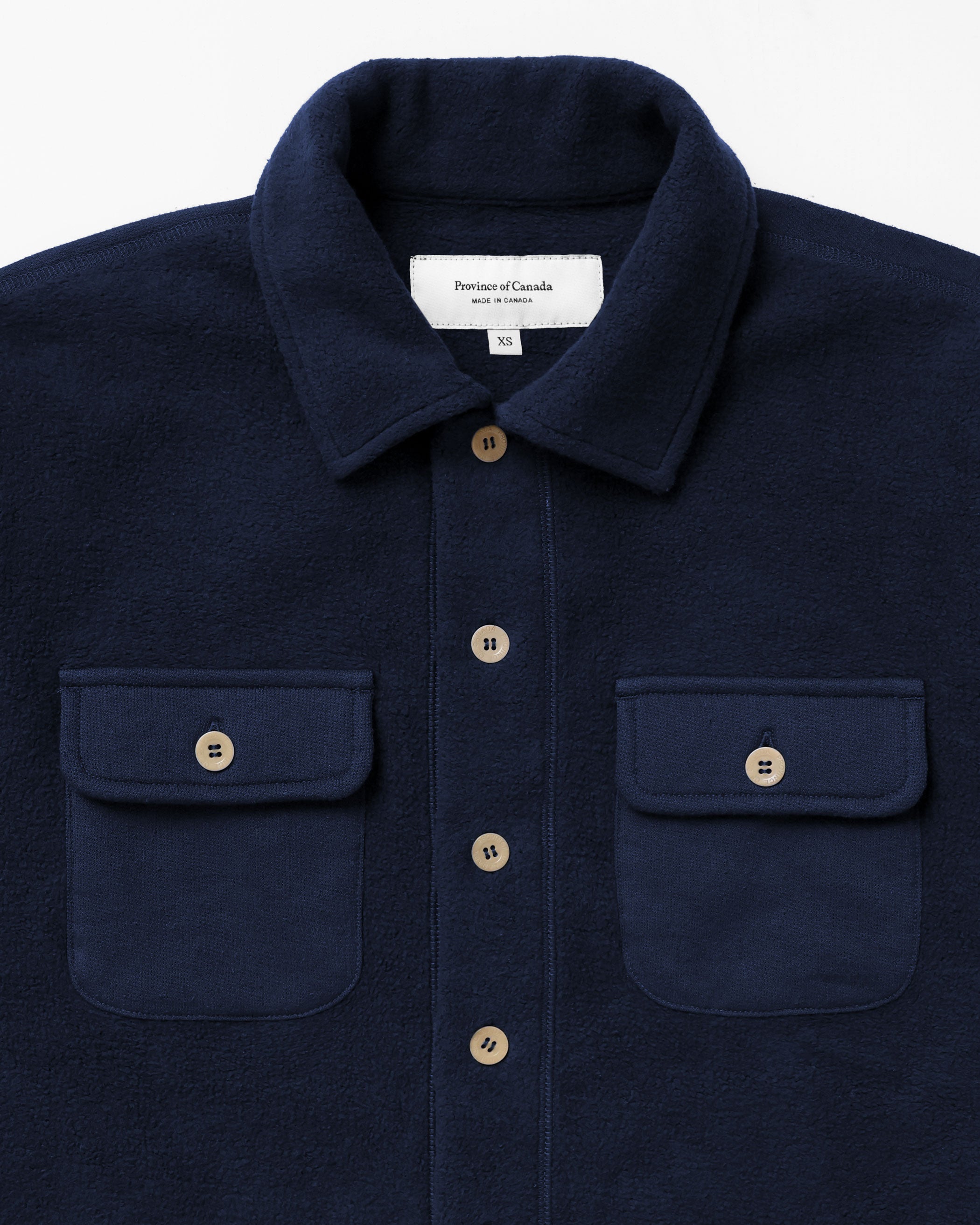 Made in Canada 100% Cotton Reverse Fleece Overshirt Light-Jacket Navy - Unisex - Province of Canada