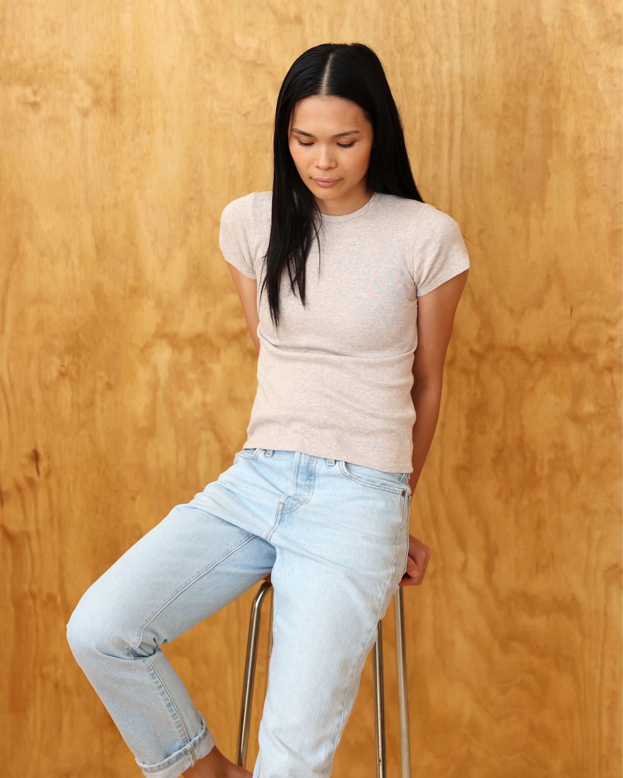 Made in Canada Fitted Rib Tee Oatmeal 100% Organic Cotton - Province of Canada