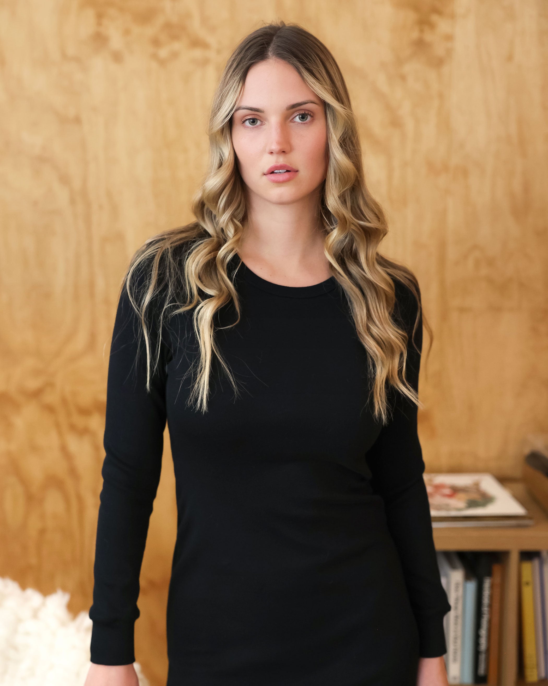 Made in Canada 100% Cotton Fine Ribbed Long Sleeve Dress Black - Province of Canada