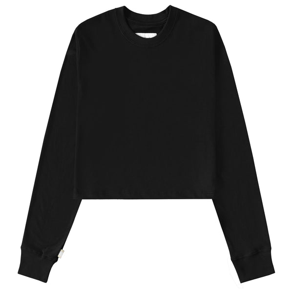 Essential Black Cotton Long Sleeve Crop Top
