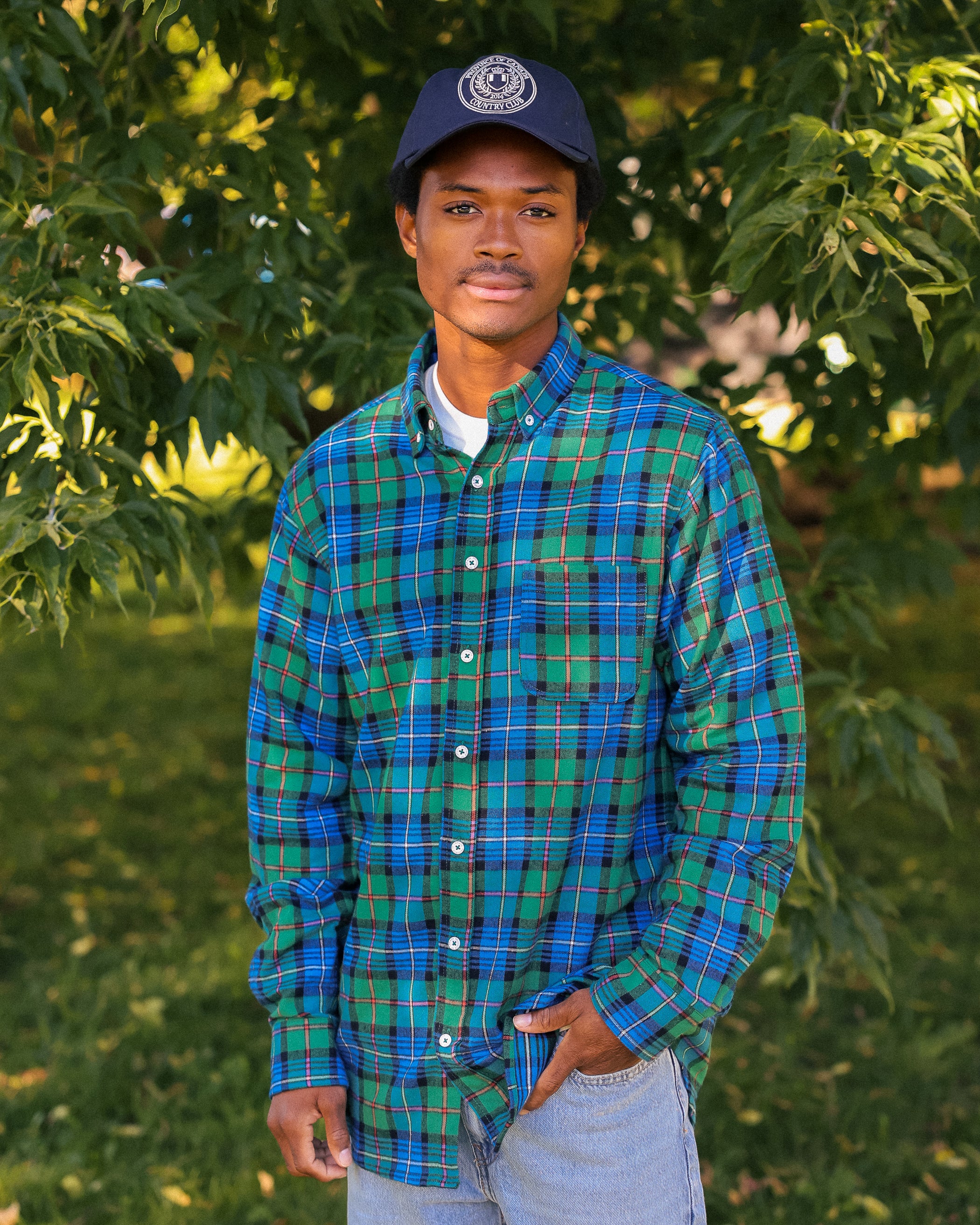 Made in Canada 100% Cotton Evergreen Red Plaid Flannel Shirt Blue Green - Unisex - Province of Canada