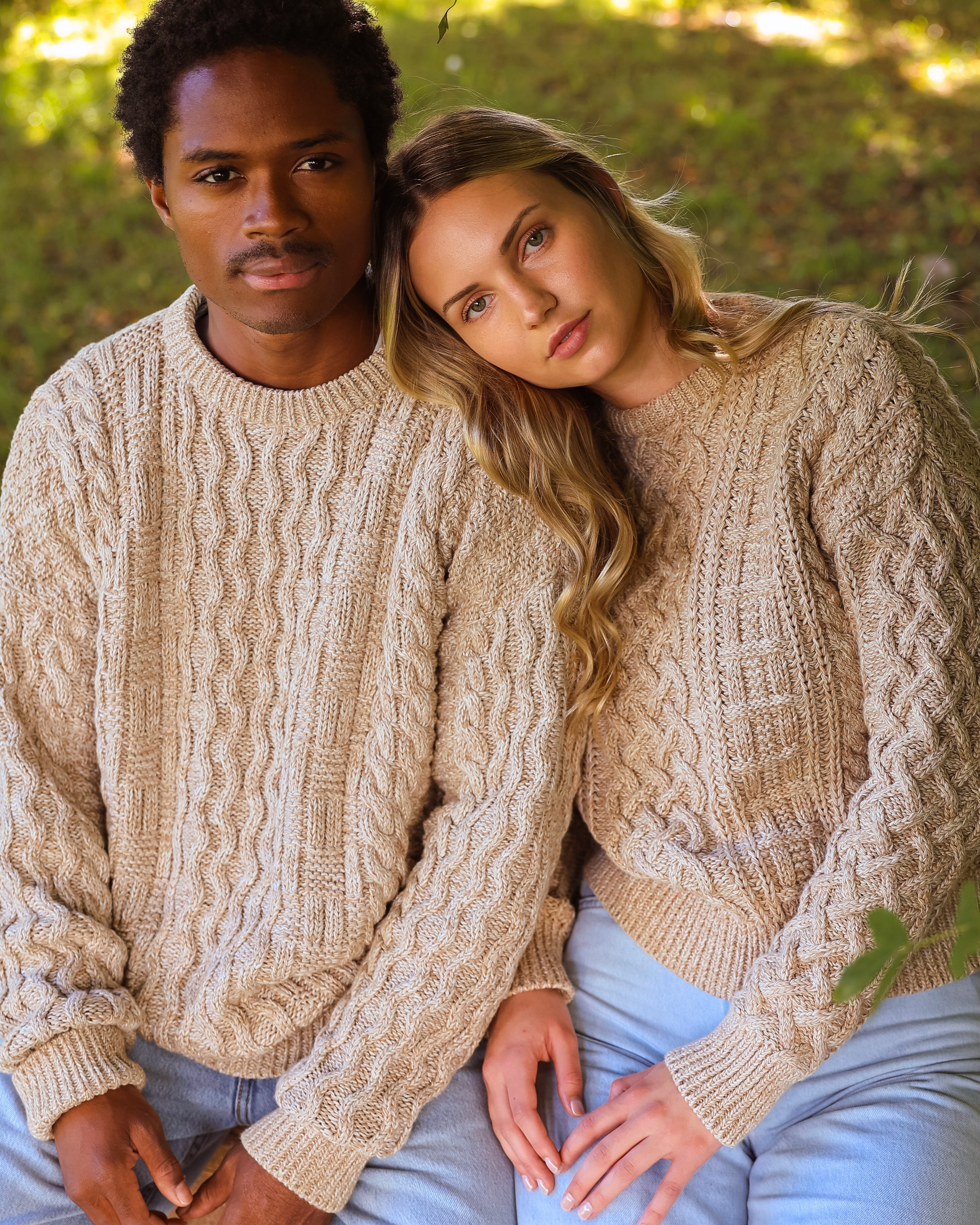 Made in Canada 100% Cotton Ivy Cable Knit Sweater Heather Beige - Unisex - Province of Canada