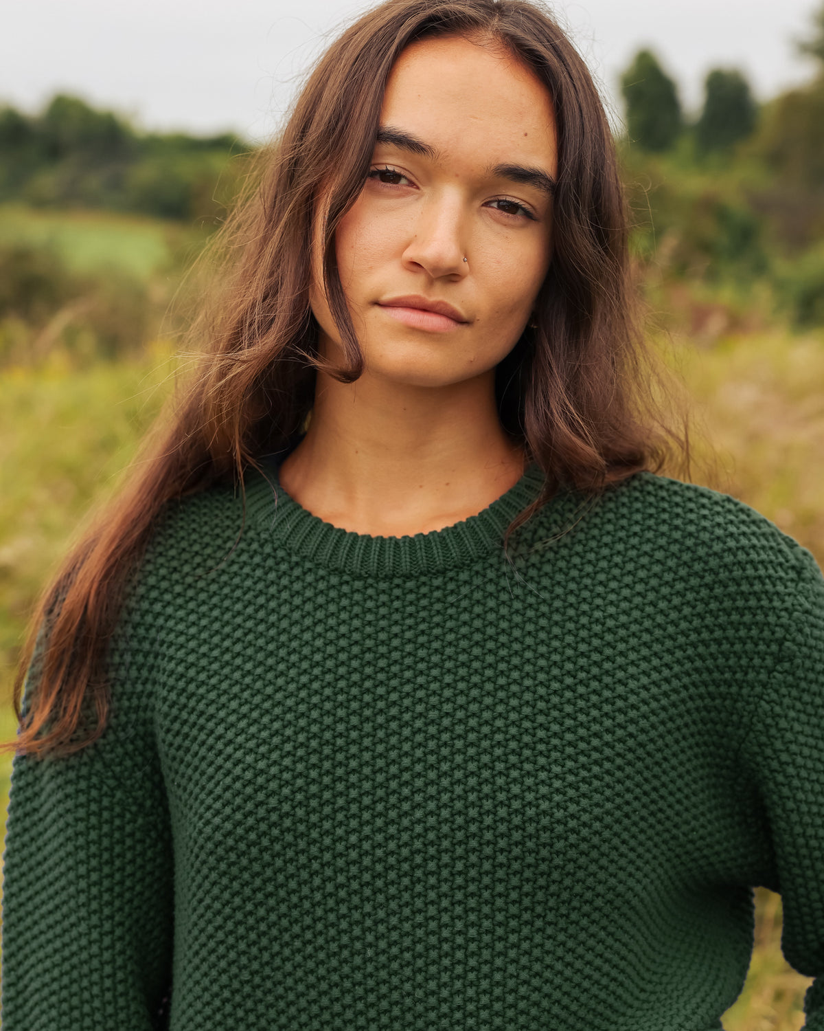 Made in Canada 100% Cotton Cotton Knit Seed Stitch Sweater Forest Green - Unisex - Province of Canada