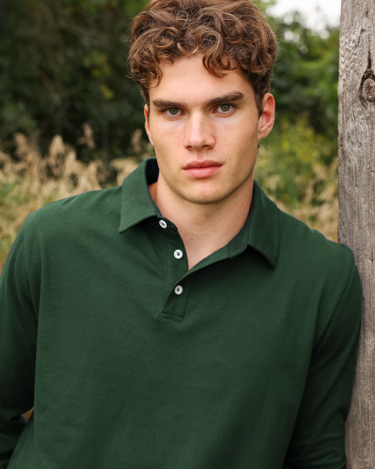 Made in Canada 100% Organic Cotton Sunday Polo Long Sleeve Shirt Forest - Unisex - Province of Canada