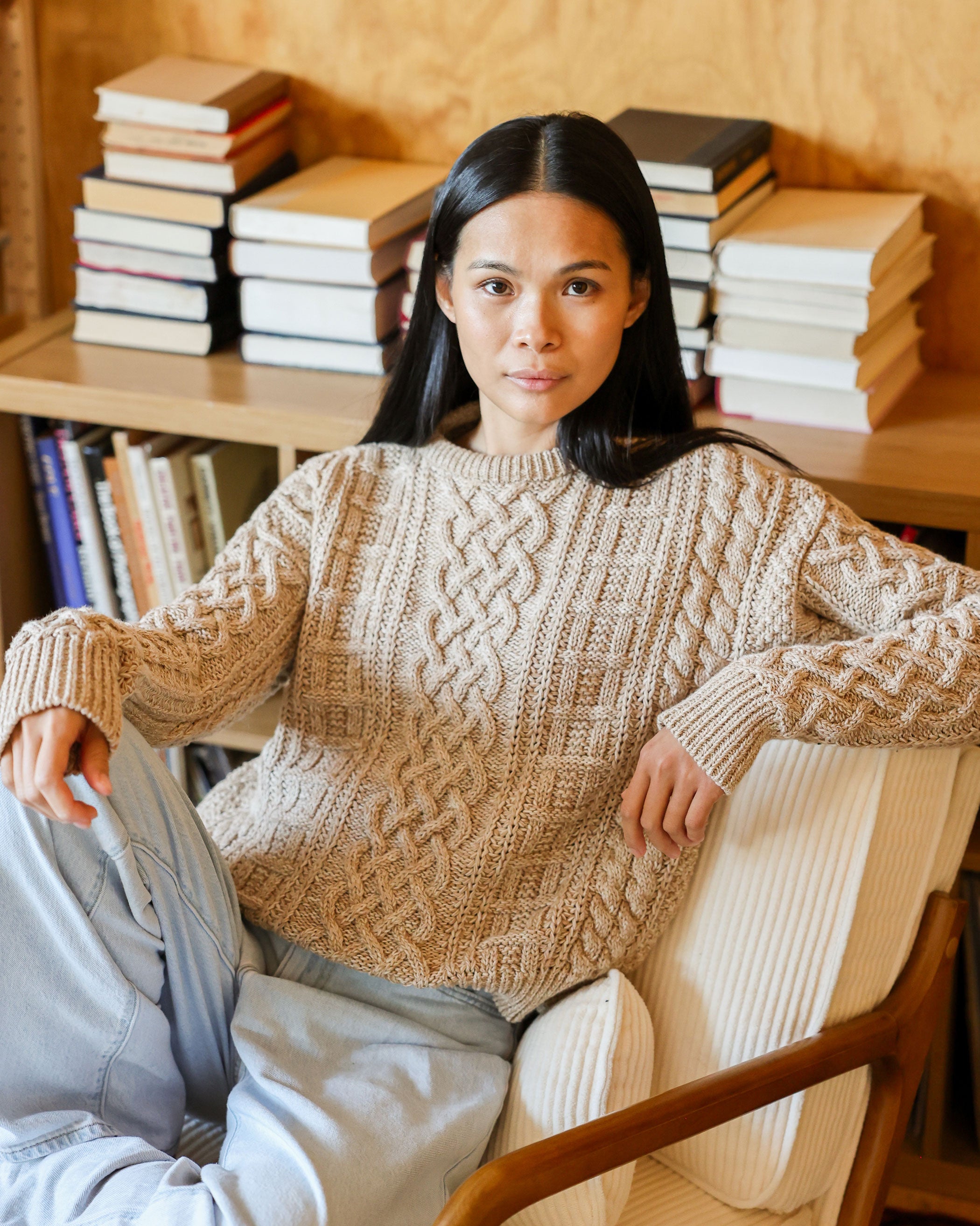 Made in Canada 100% Cotton Ivy Cable Knit Sweater Heather Beige - Unisex - Province of Canada