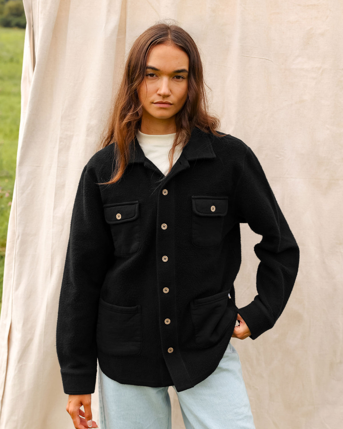 Made in Canada 100% Cotton Reverse Fleece Overshirt Black - Unisex - Province of Canada