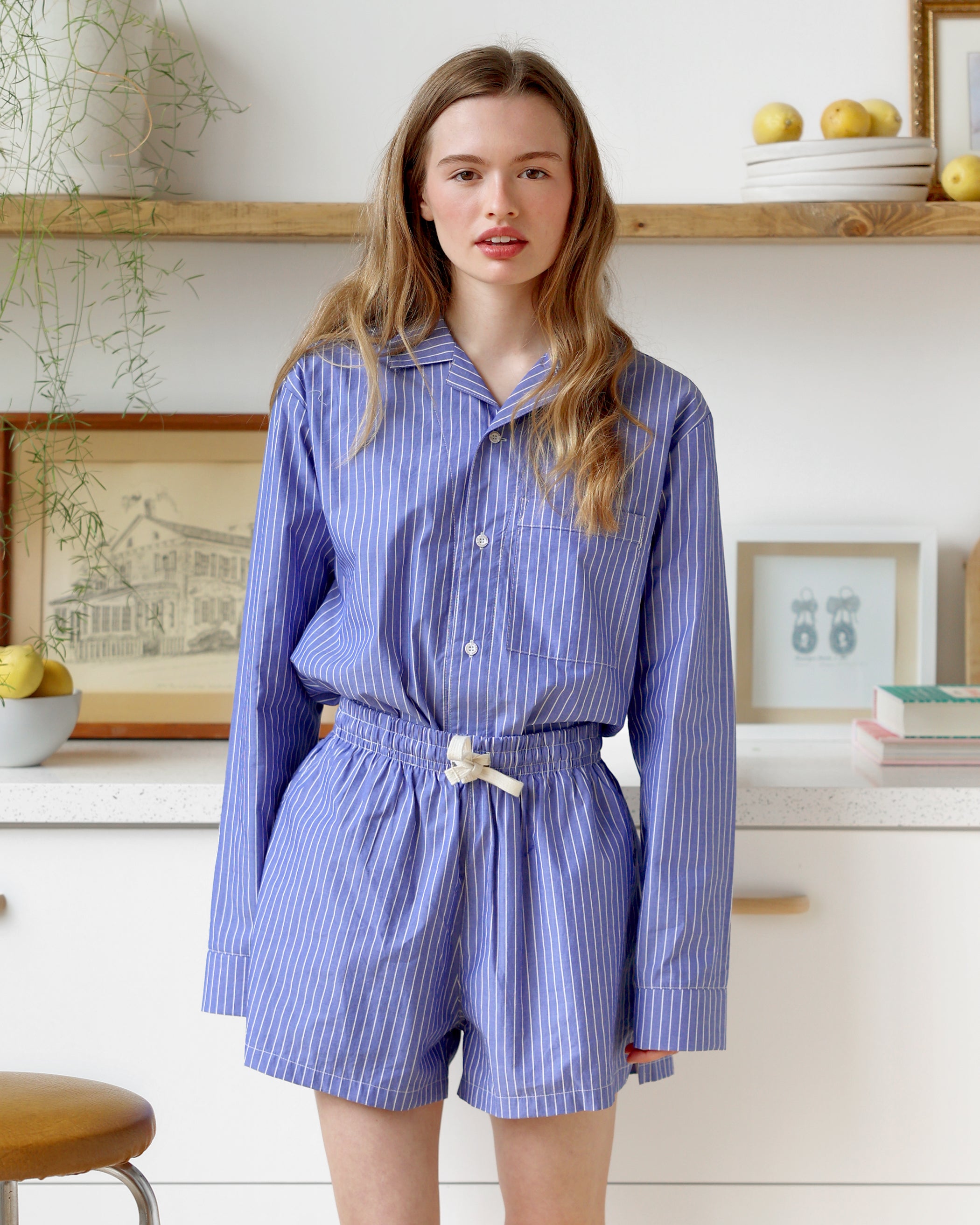 Made in Canada Pyjama Shirt Blue Stripe 100% Organic Cotton - Unisex - Province of Canada