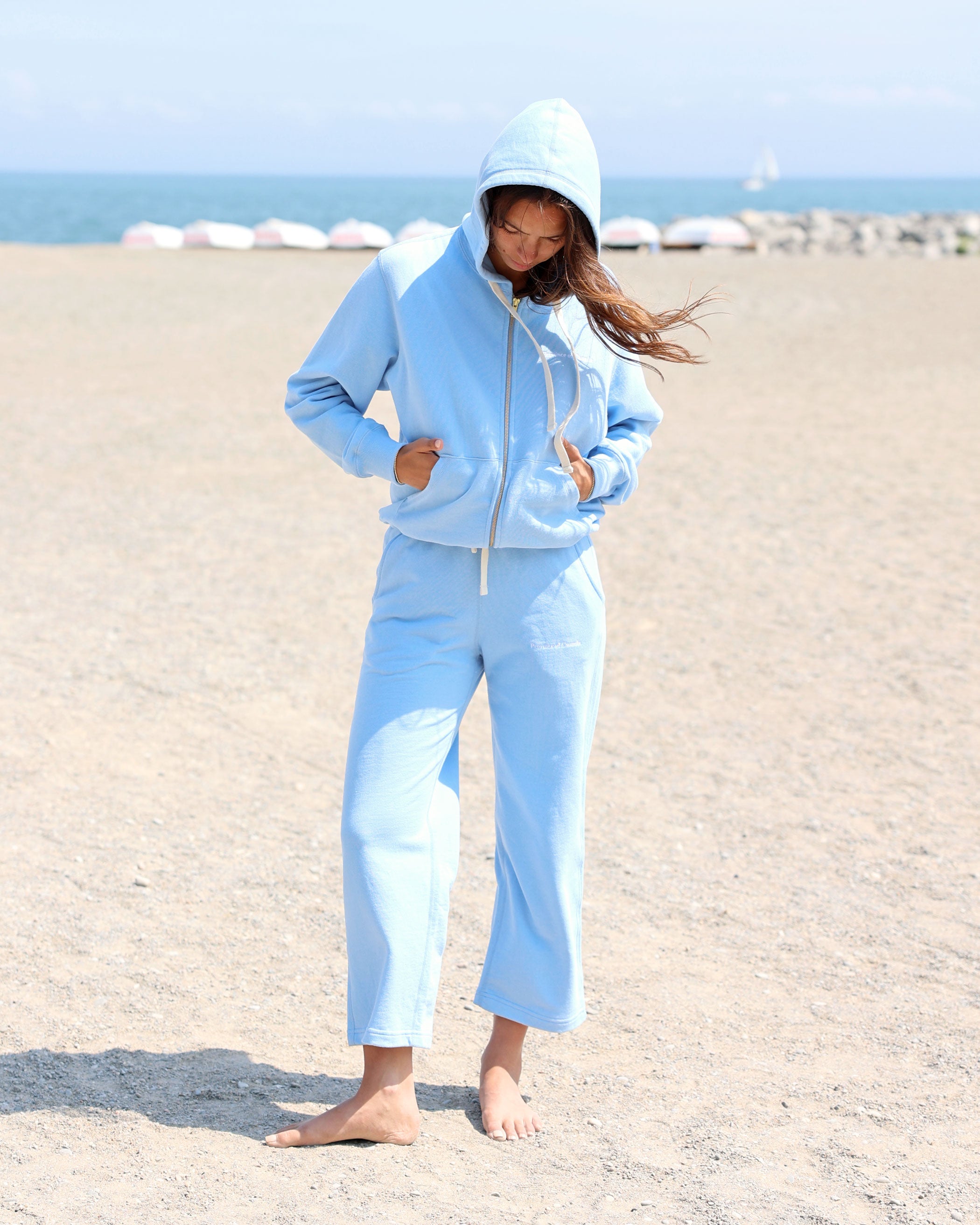 Made in Canada 100% Cotton Wide Leg Cropped French Terry Sweatpant Sky Blue - Unisex - Province of Canada