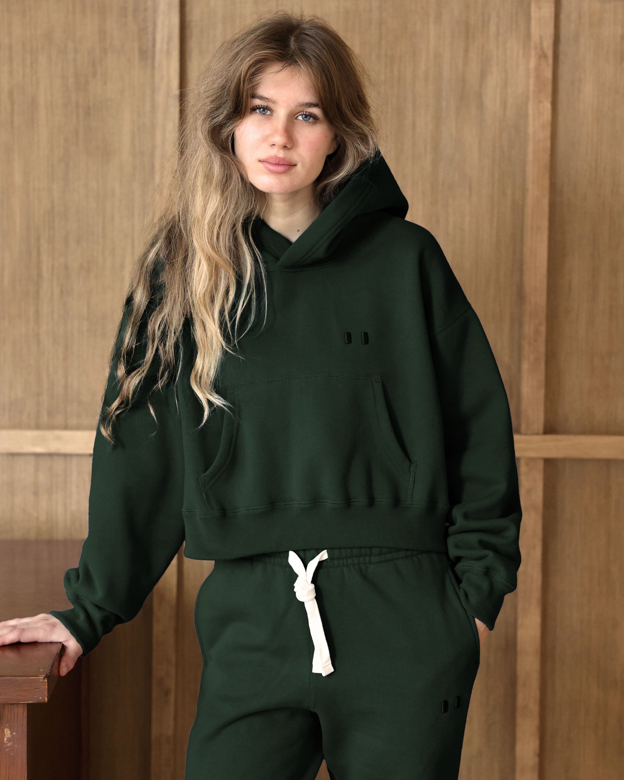 Made in Canada Fleece Flag Fleece Crop Hoodie Forest Province of Canada