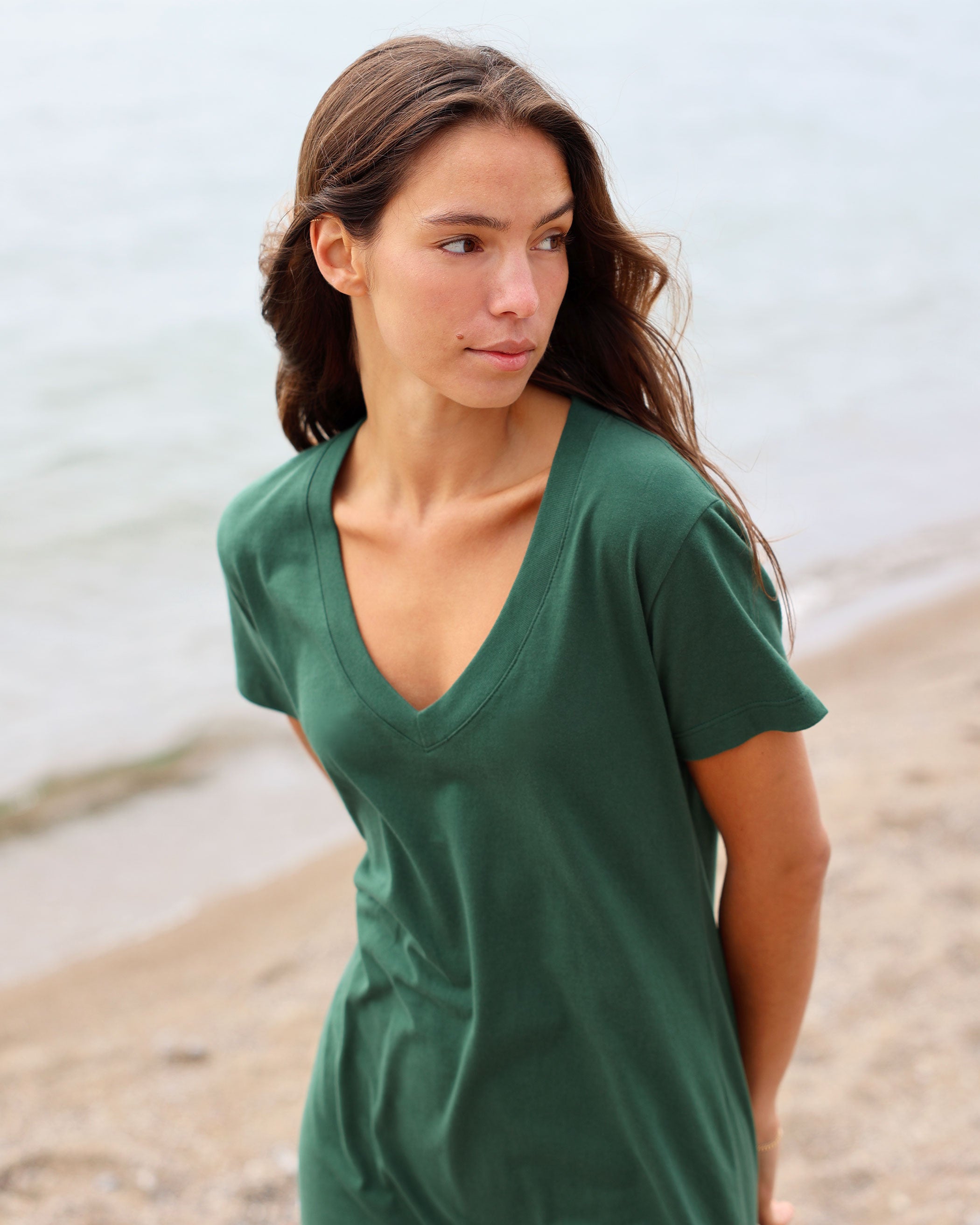 Made in Canada 100% Certified Organic Cotton V-Neck Midi T-Shirt Dress Forest - Province of Canada