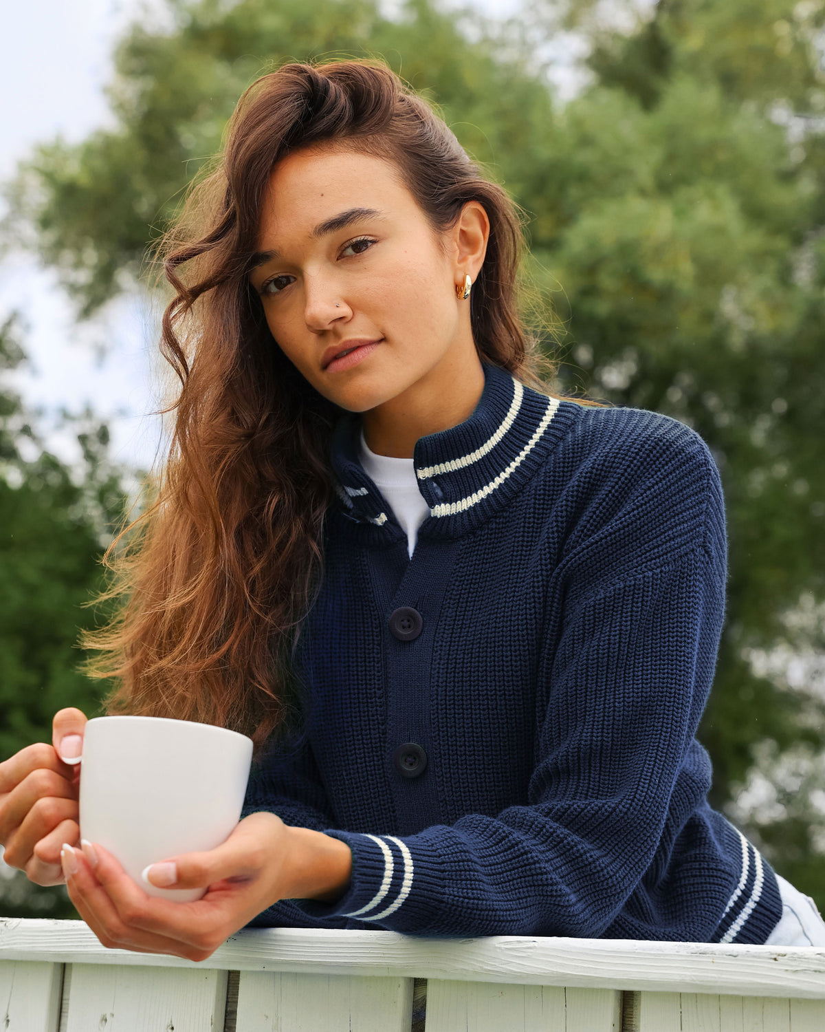 Made in Canada 100% Cotton Knit Cardigan Marine - Unisex - Province of Canada