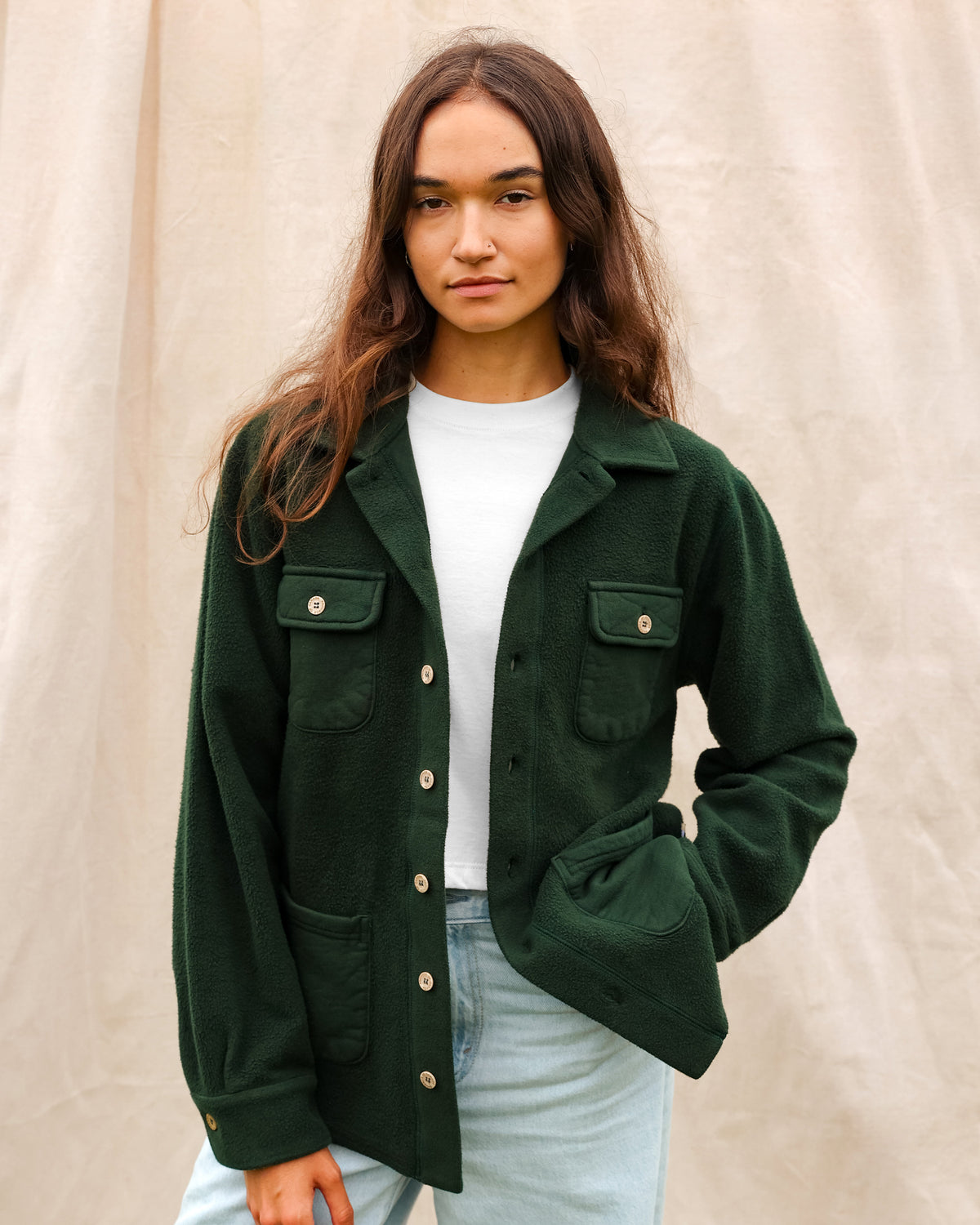 Made in Canada 100% Cotton Reverse Fleece Overshirt Light-Jacket Forest - Unisex - Province of Canada