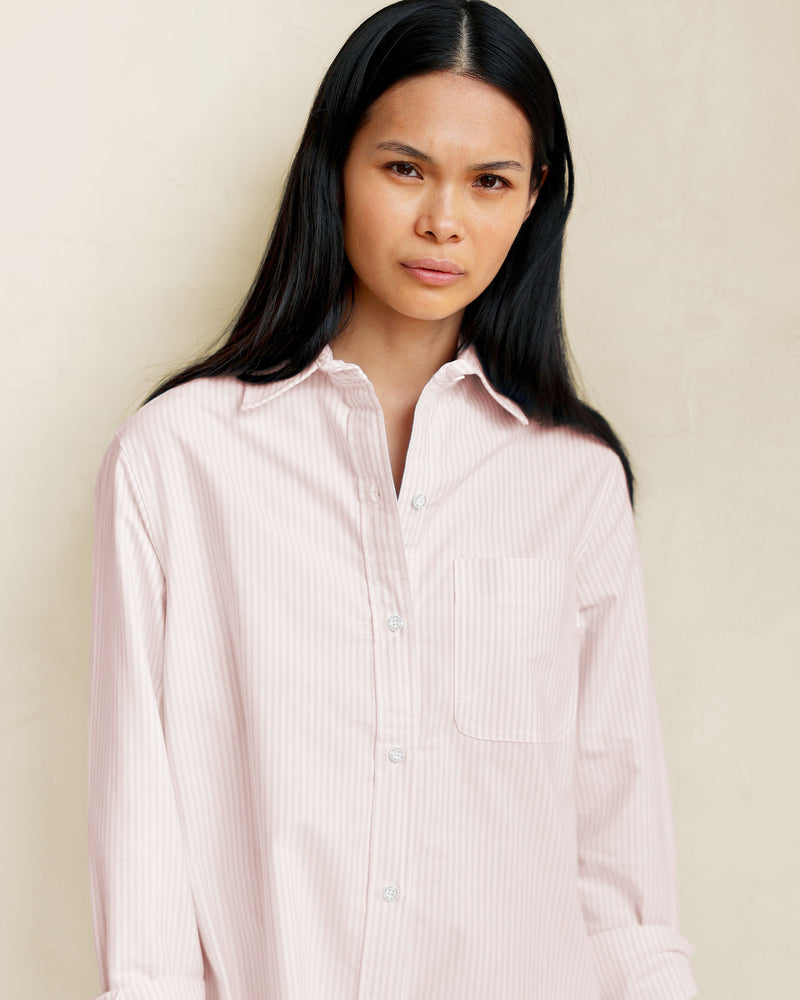 Made in Canada 100% Cotton Button Up Oxford Stripe Dress Pink - Province of Canada