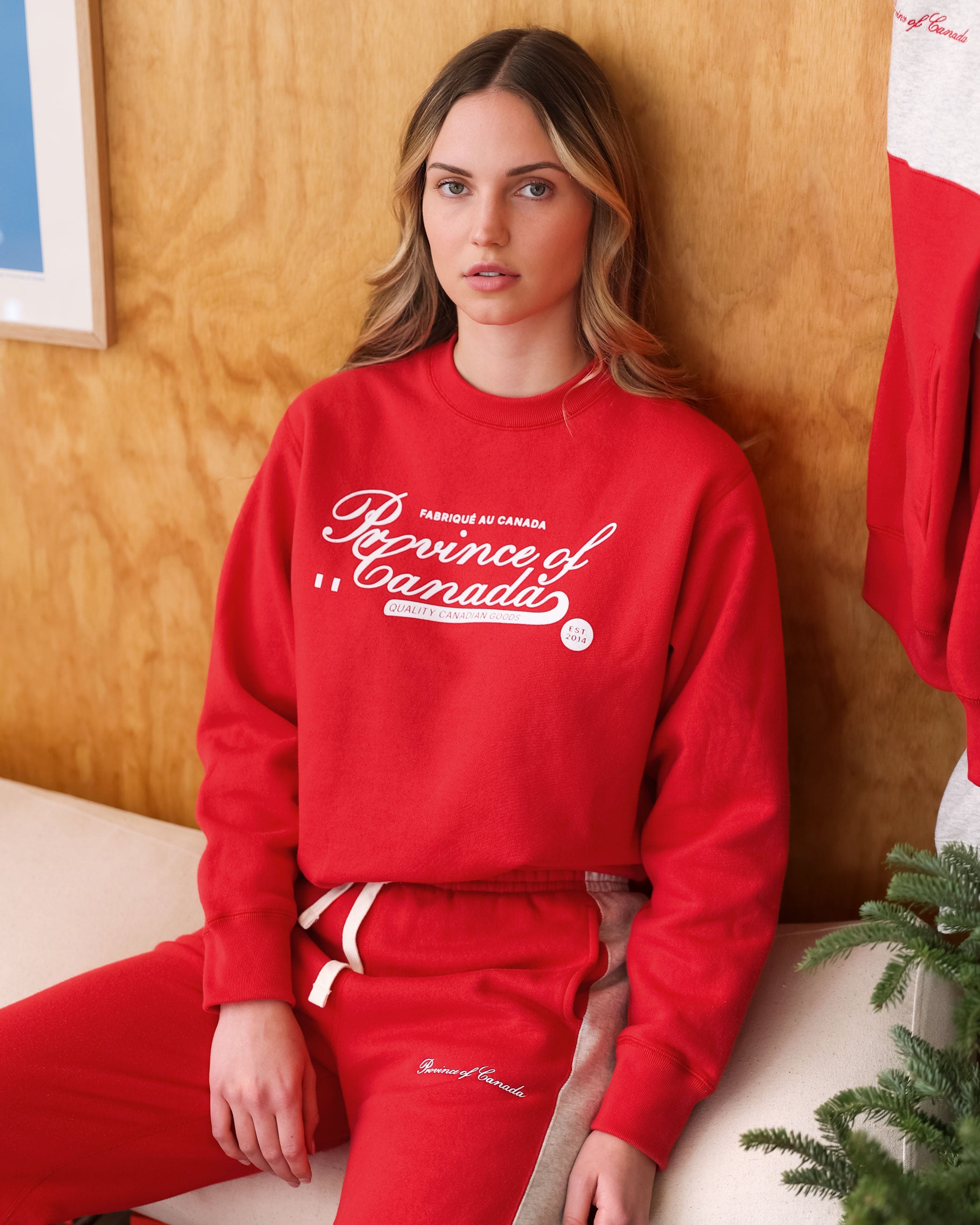 Made in Canada Fleece Script Logo Sweatshirt Red - Unisex - Province of Canada