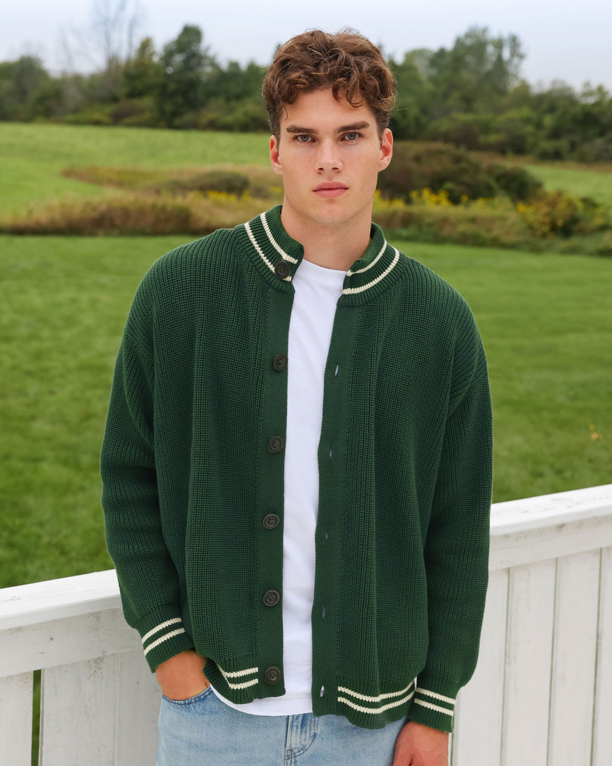 Made in Canada 100% Cotton Knit Cardigan Forest - Unisex - Province of Canada