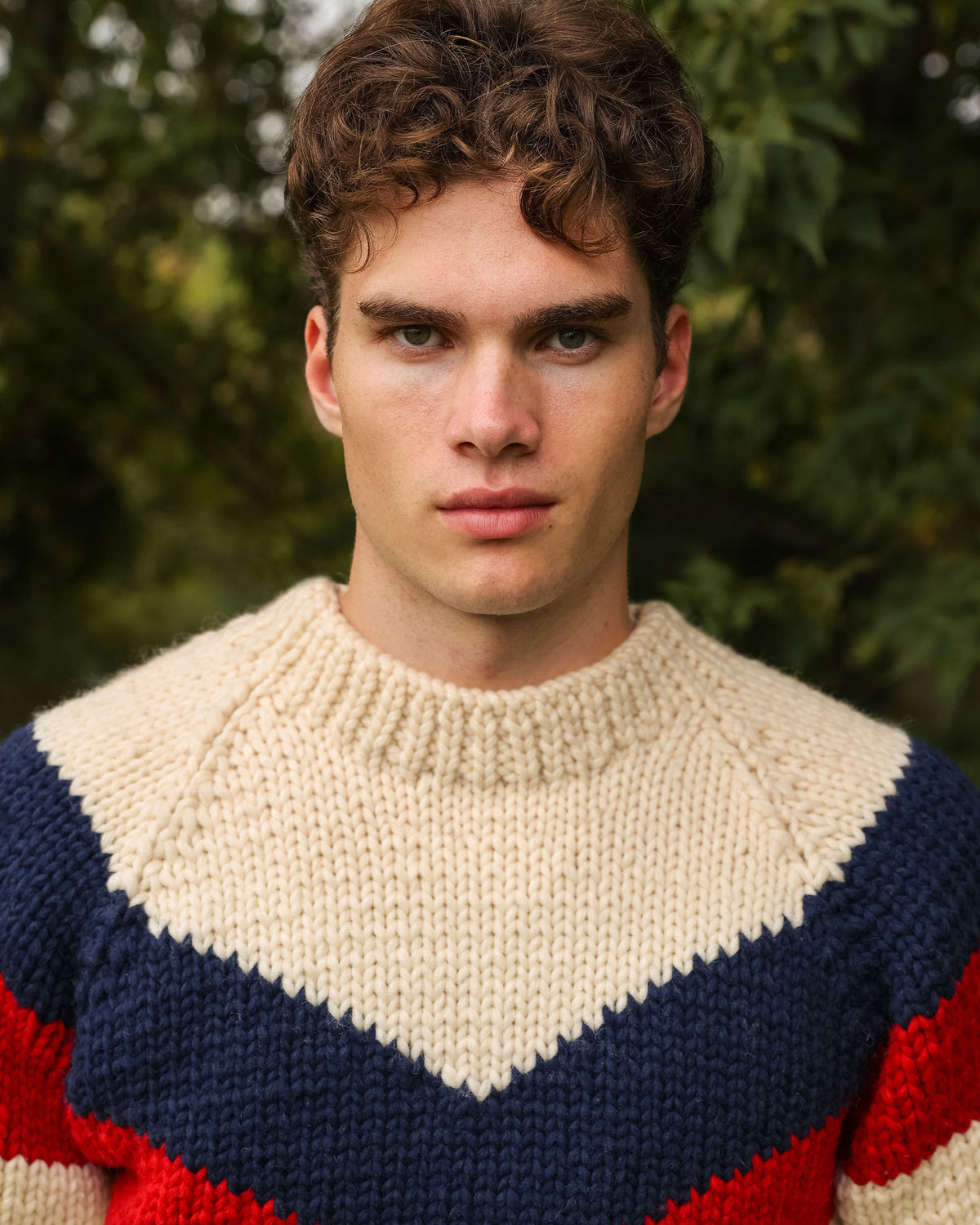 Made in Canada 100% Wool Hand Knit Chevron Sweater - Unisex - Province of Canada