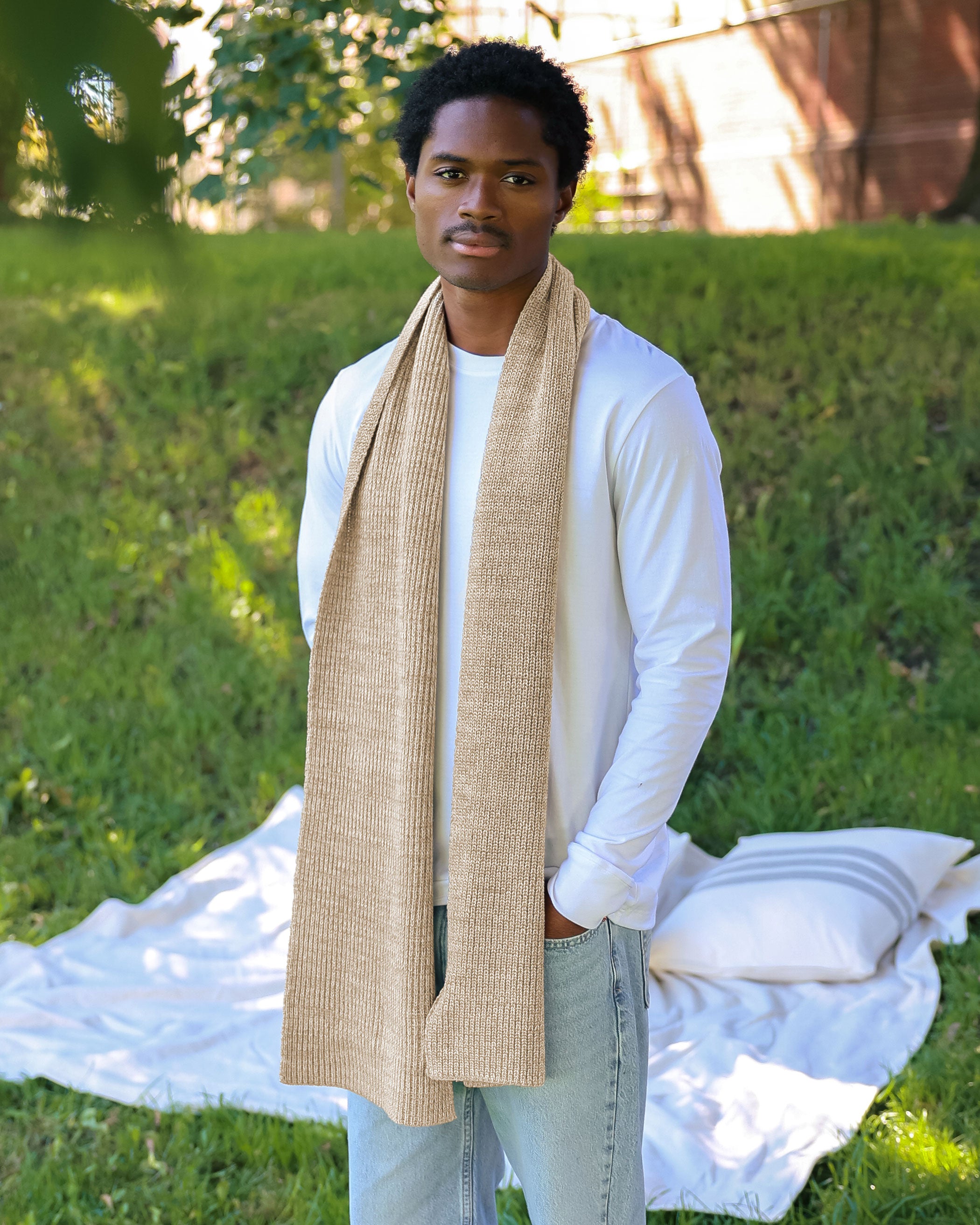 Made in Canada 100% Cotton Cotton Knit Scarf Heather Beige - Province of Canada