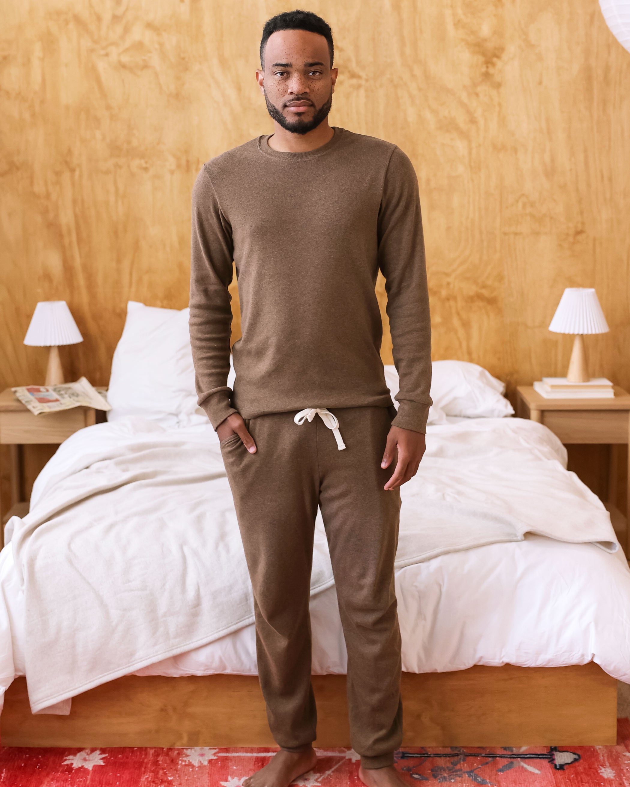 Made in Canada 100% Certified Organic Cotton Fine Ribbed Pant Heather Brown - Unisex - Province of Canada