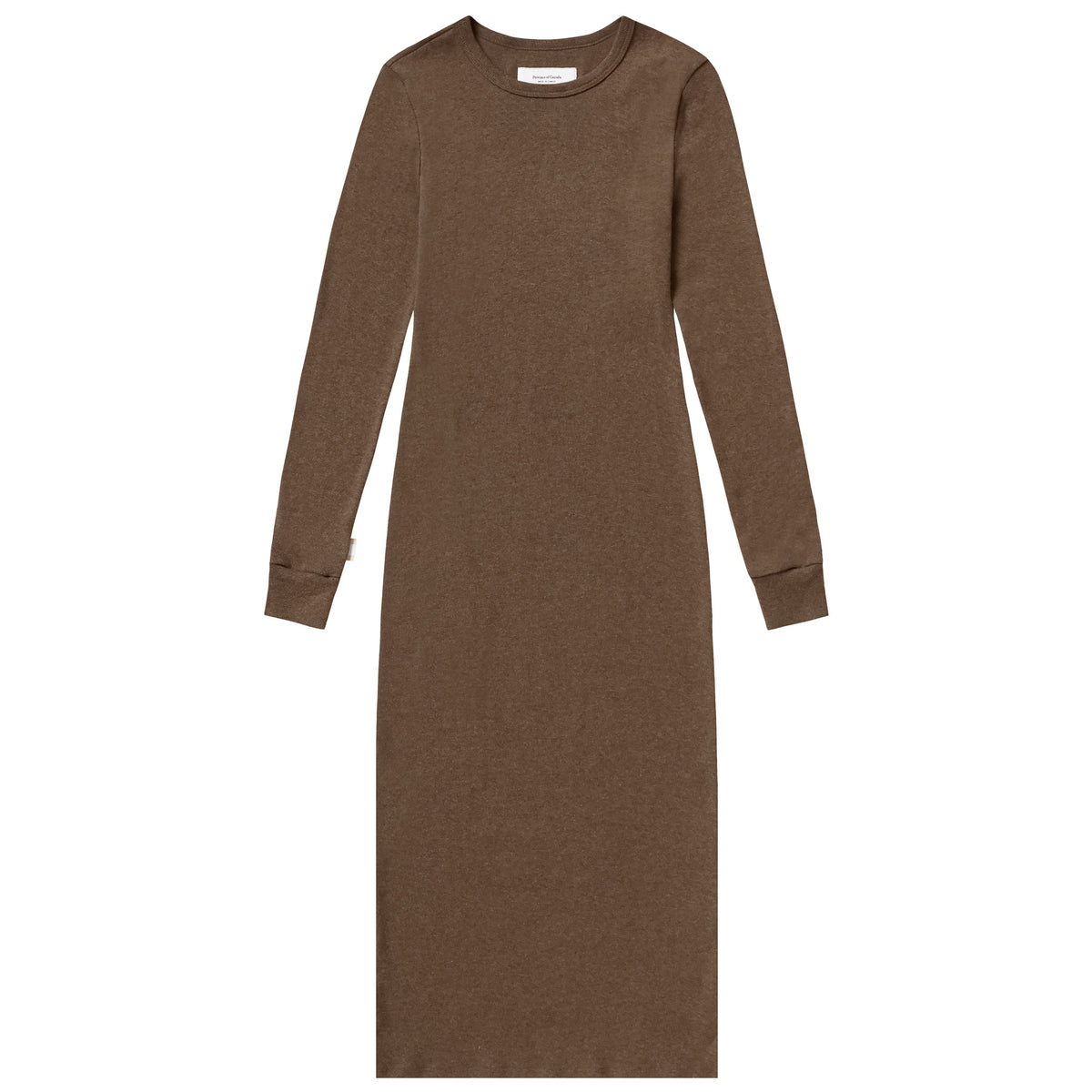 Fine Ribbed Long Sleeve Dress Heather Brown - Made in Canada - Province of Canada