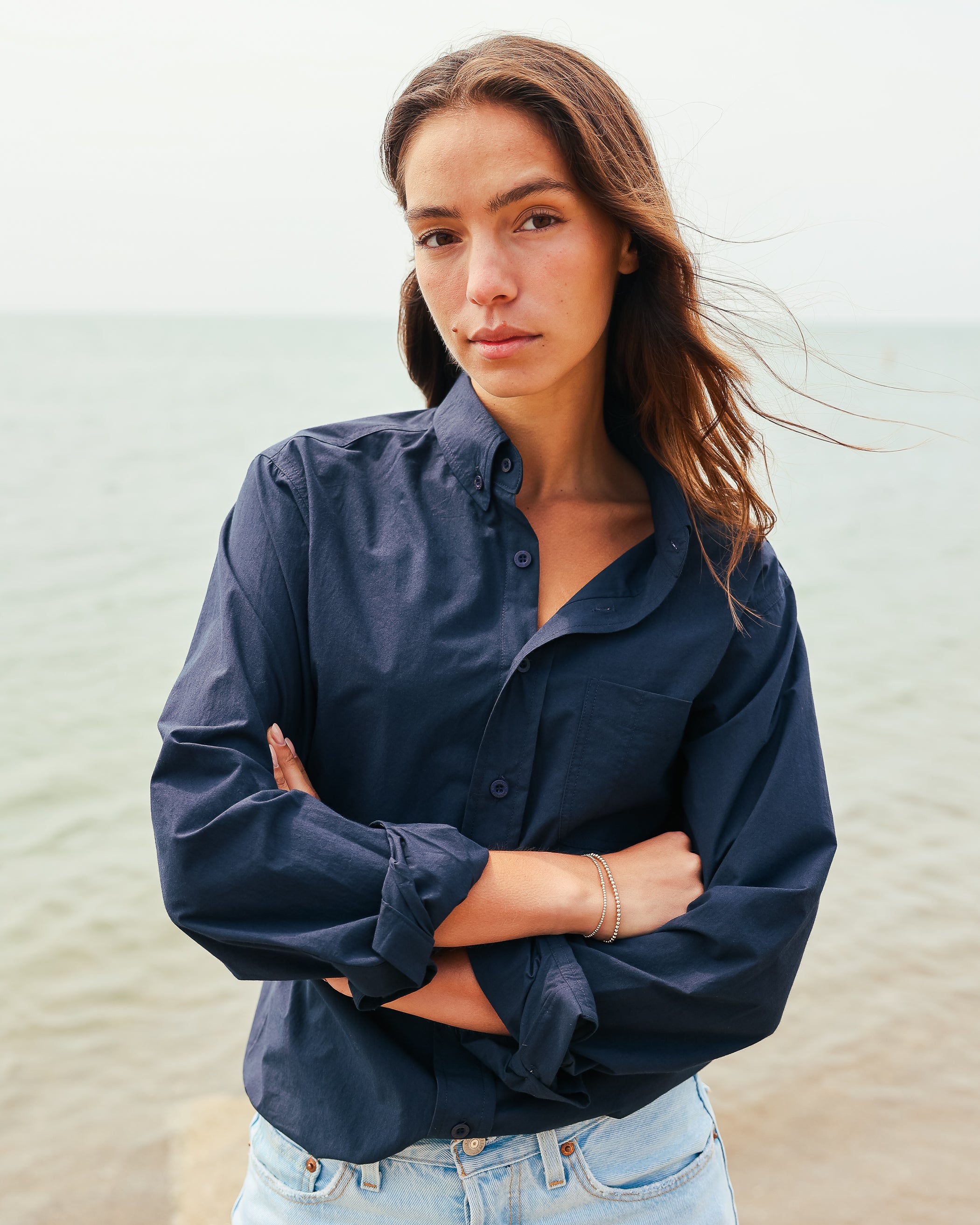 Made in Canada 100% Cotton Washed Poplin Shirt Navy Blue - Unisex - Province of Canada